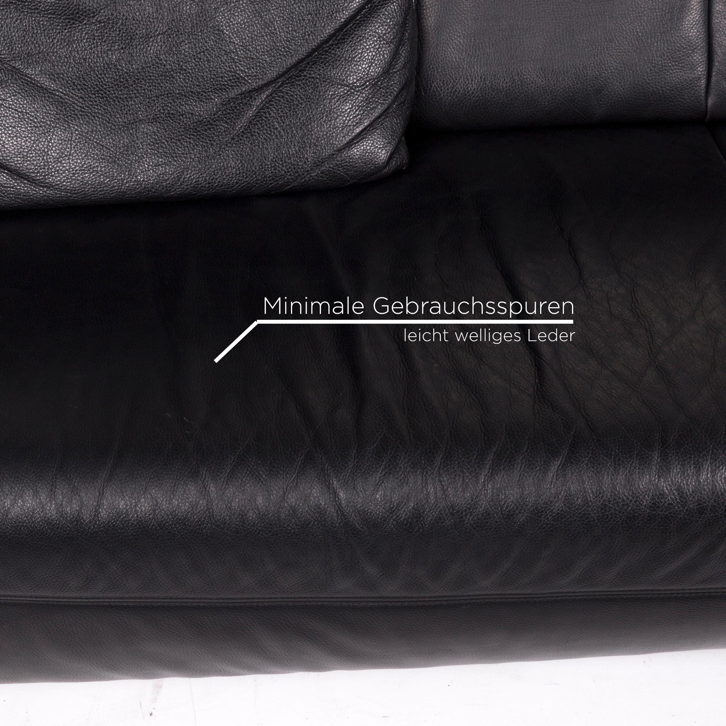 German Koinor Pearl Leather Sofa Set Black 1 Three-Seat 1 Stool