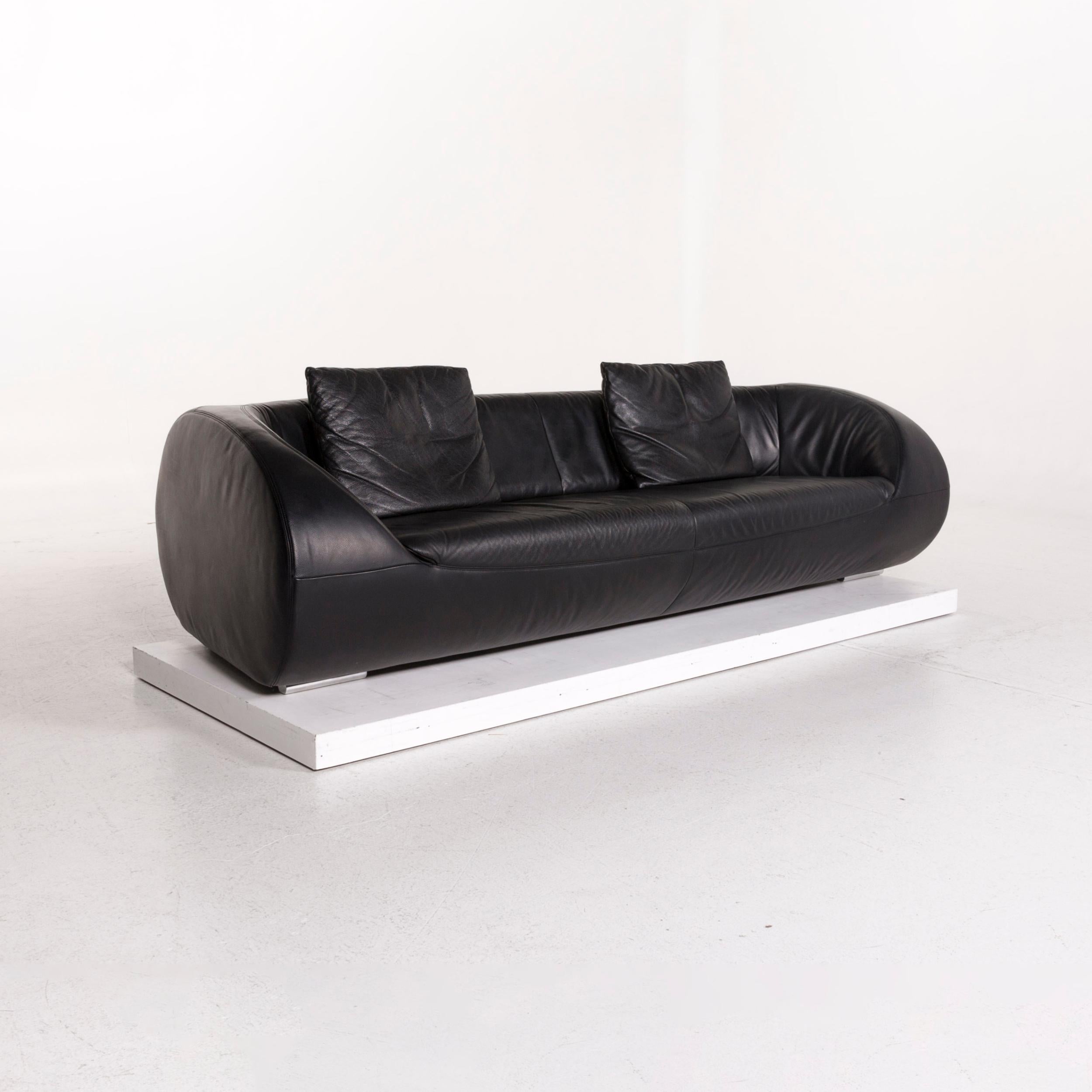 Koinor Pearl Leather Sofa Set Black 1 Three-Seat 1 Stool 2