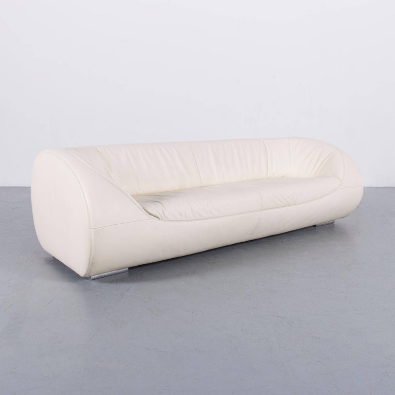 Koinor Pearl Leather Sofa White Three-Seat Couch at 1stDibs