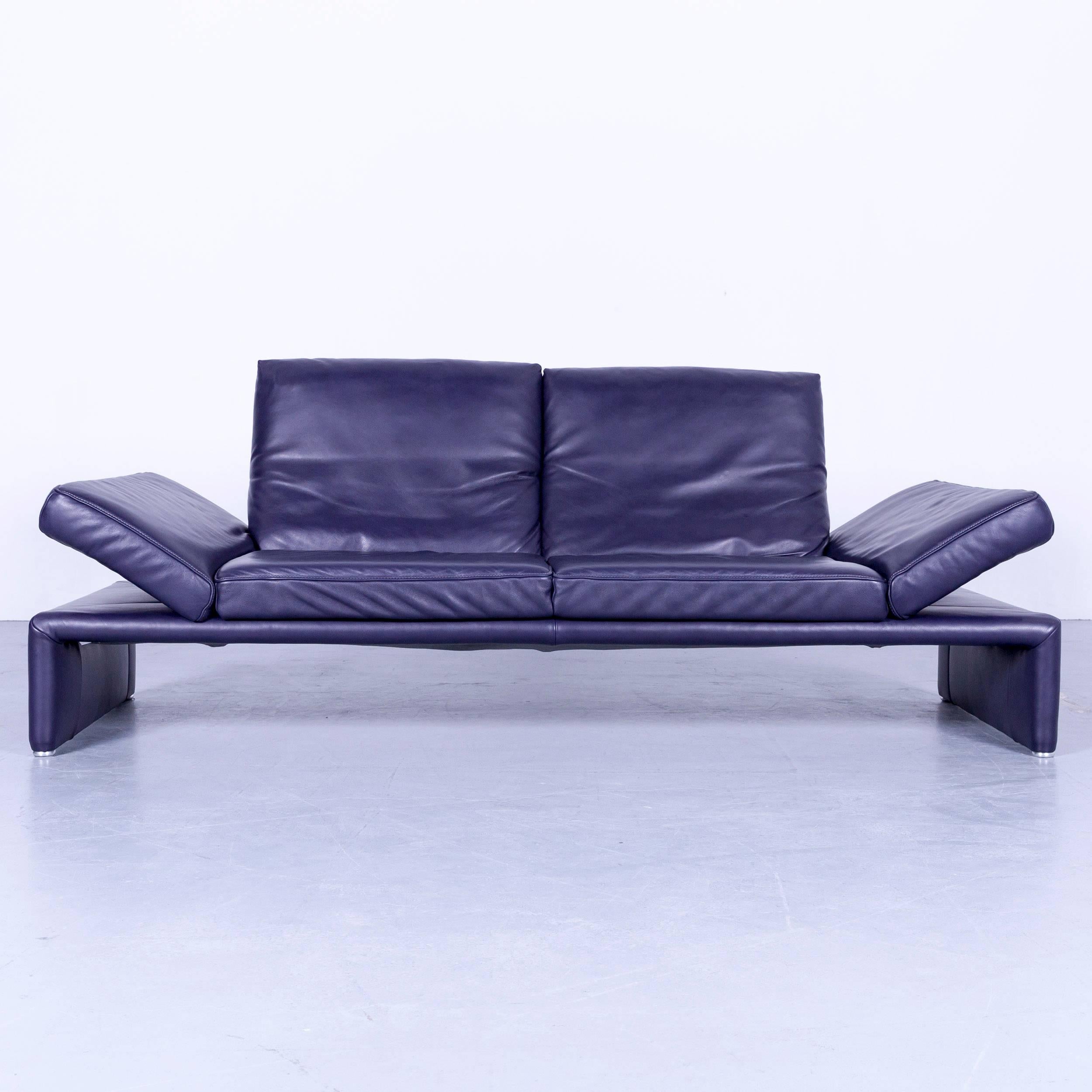 Koinor Raoul designer sofa set purple eggplant leather three-seat couch, with convenient functions, made for pure comfort and flexibility.