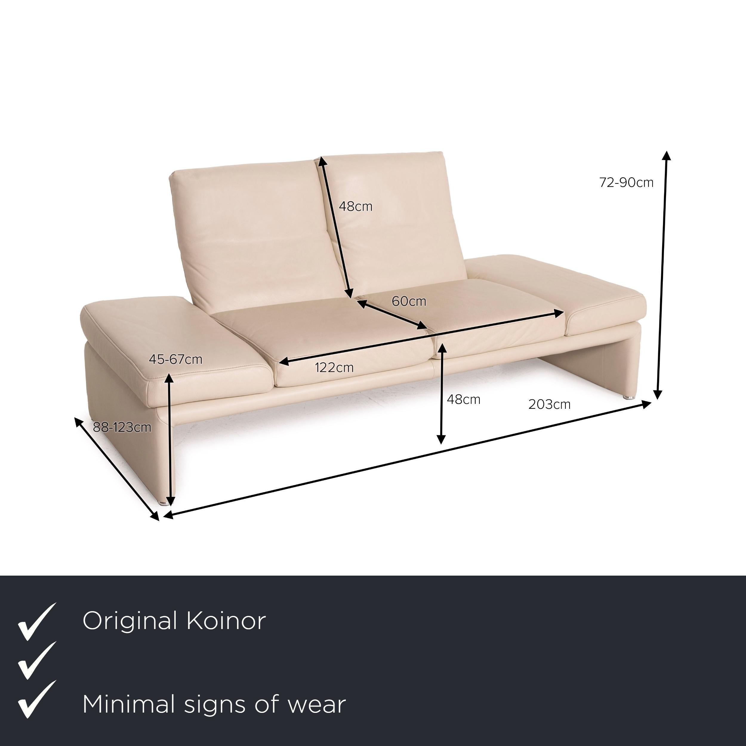 We present to you a Koinor Raoul leather corner sofa white function sofa couch.
  
 

 Product measurements in centimeters:
 

 depth: 115
 width: 335
 height: 75
 seat height: 45
 rest height: 55
 seat depth: 60
 seat width: 150
 back