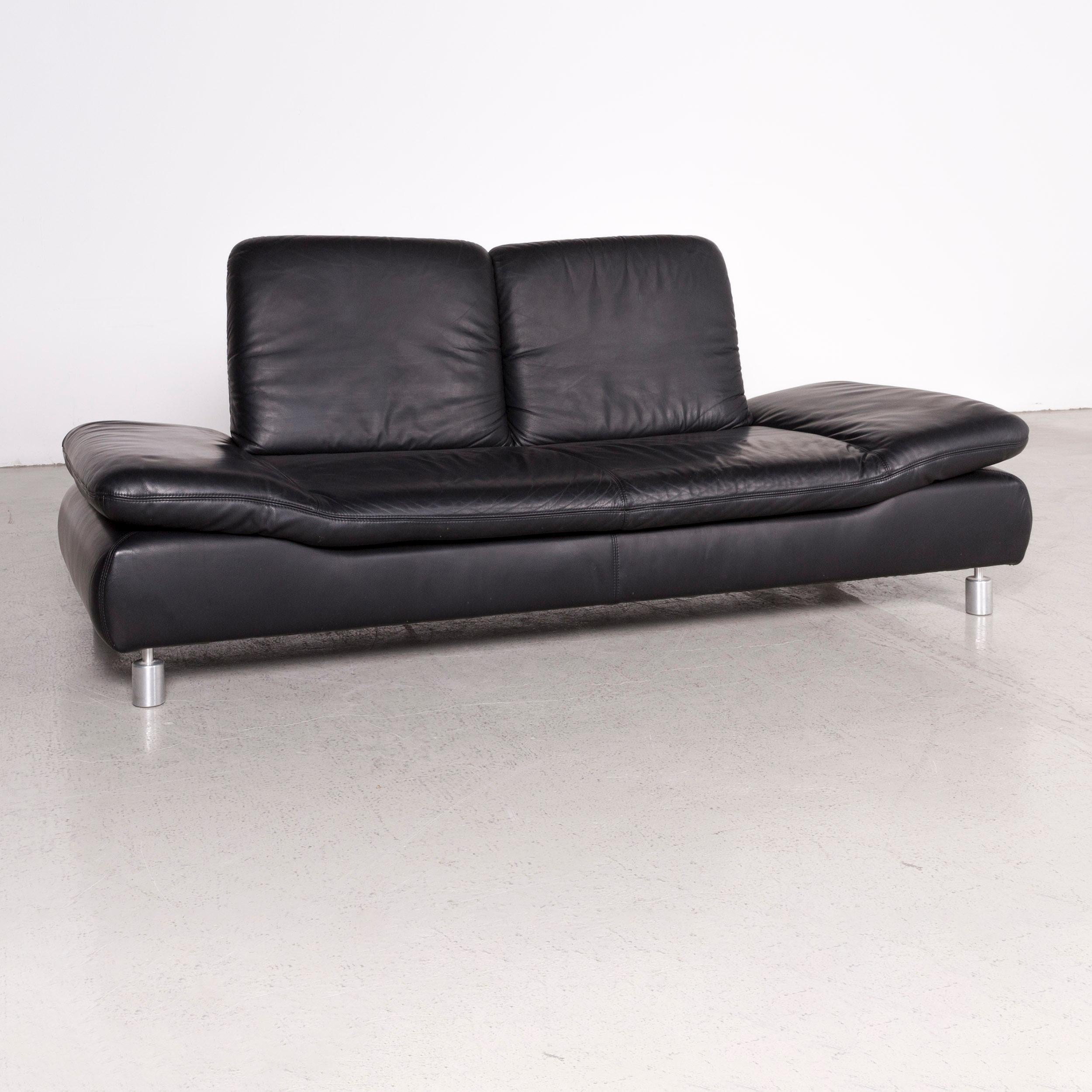 Modern Koinor Rivoli Designer Leather Sofa Black Genuine Leather Three-Seat Couch
