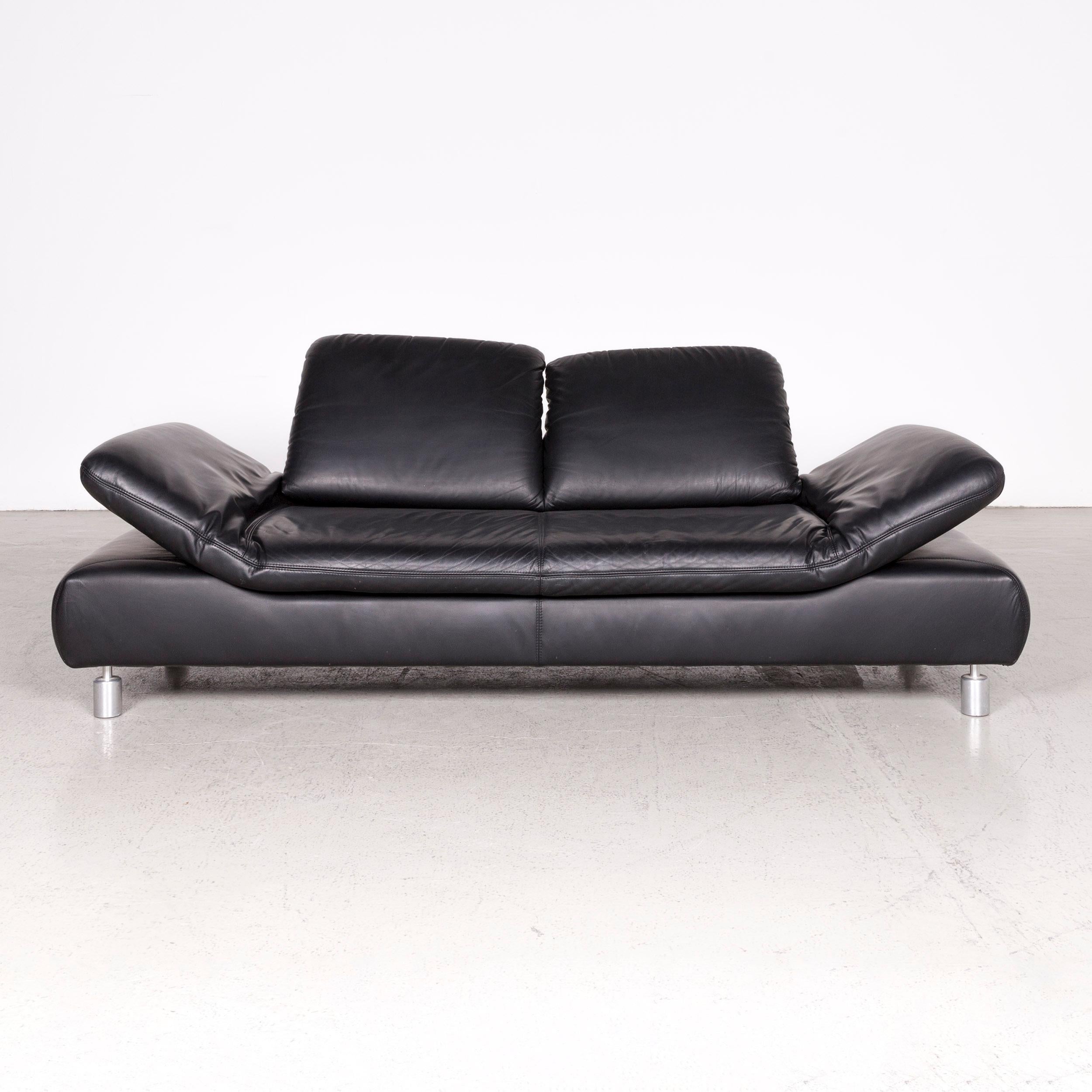 German Koinor Rivoli Designer Leather Sofa Black Genuine Leather Three-Seat Couch