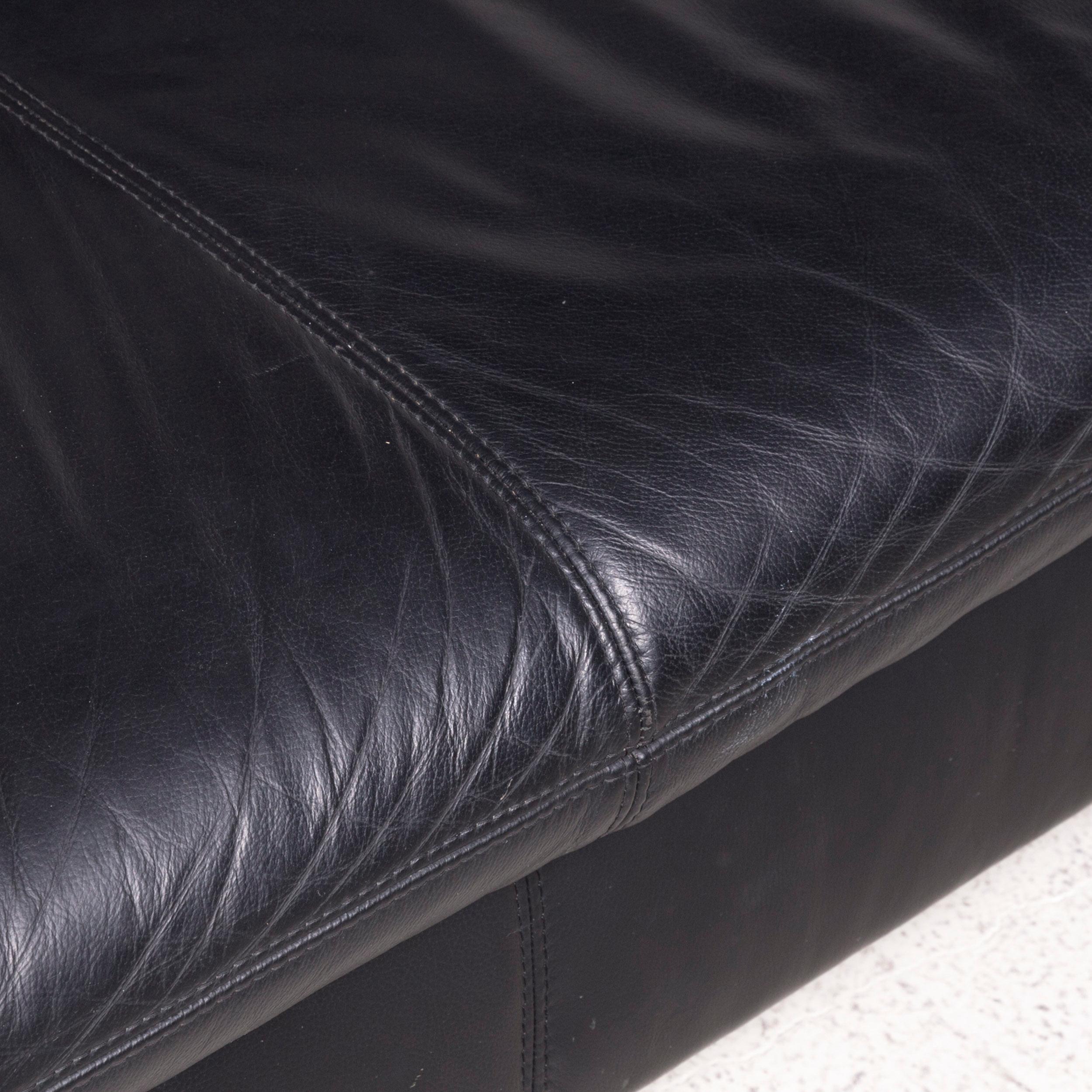 Koinor Rivoli Designer Leather Sofa Black Genuine Leather Three-Seat Couch In Good Condition In Cologne, DE