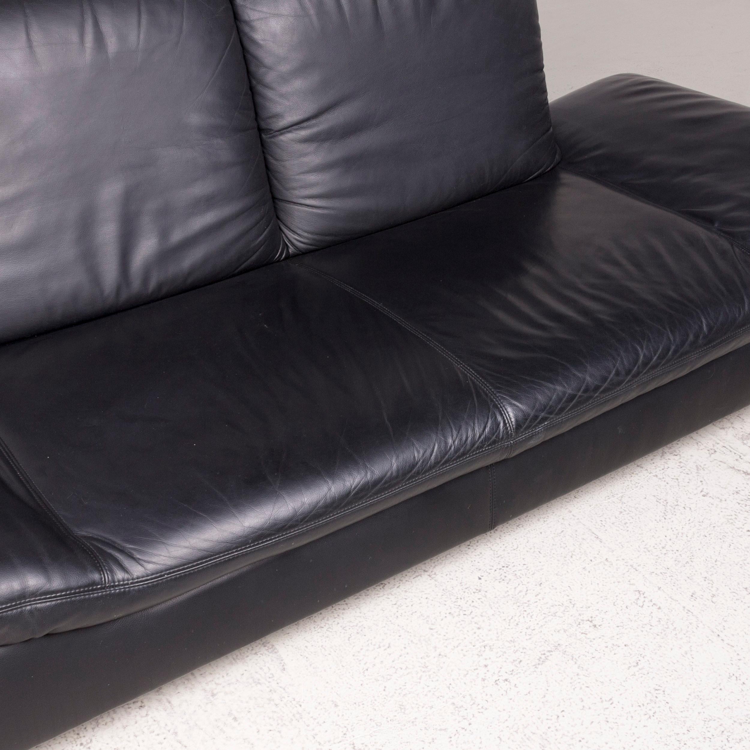 Contemporary Koinor Rivoli Designer Leather Sofa Black Genuine Leather Three-Seat Couch