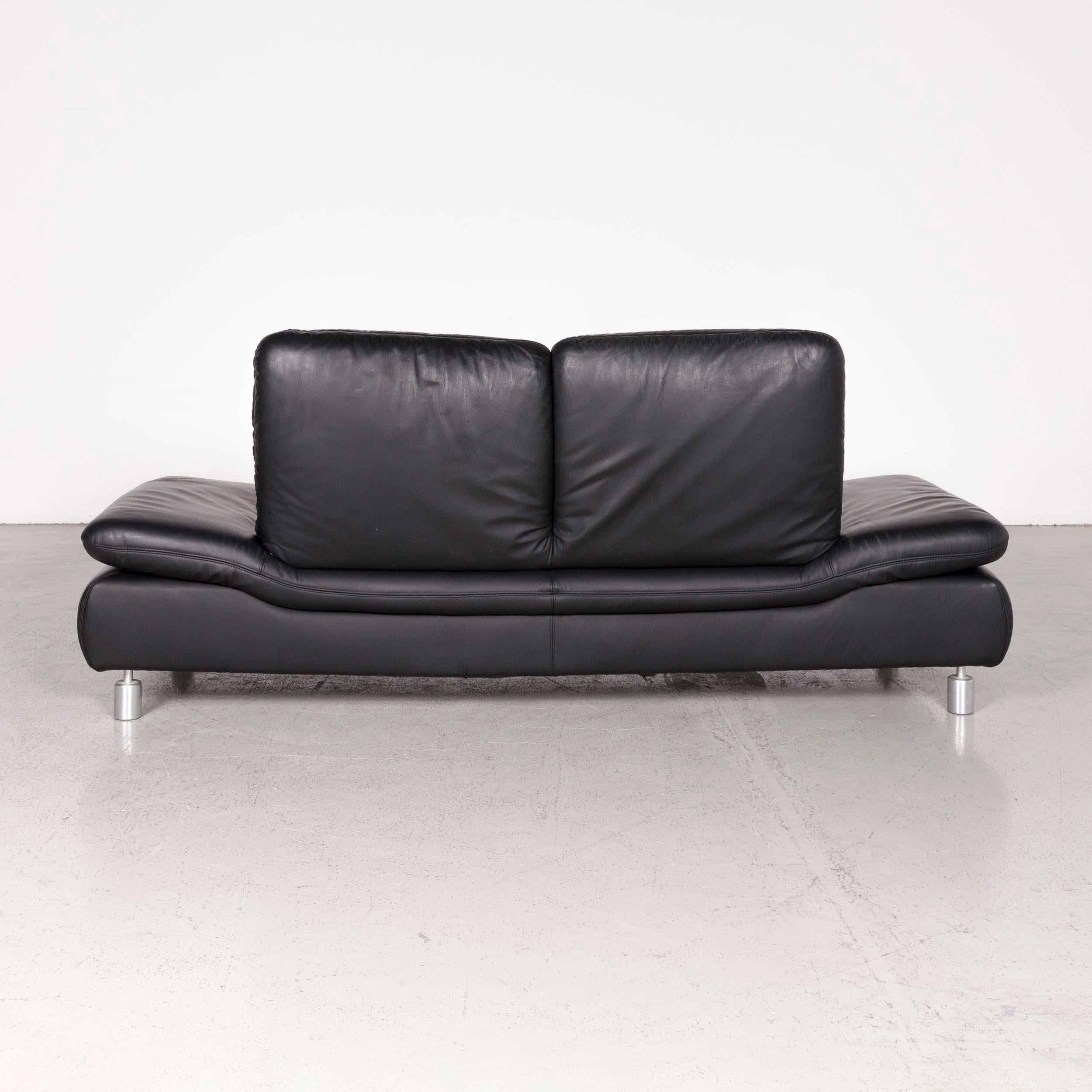 Koinor Rivoli Designer Leather Sofa Black Genuine Leather Three-Seat Couch 3