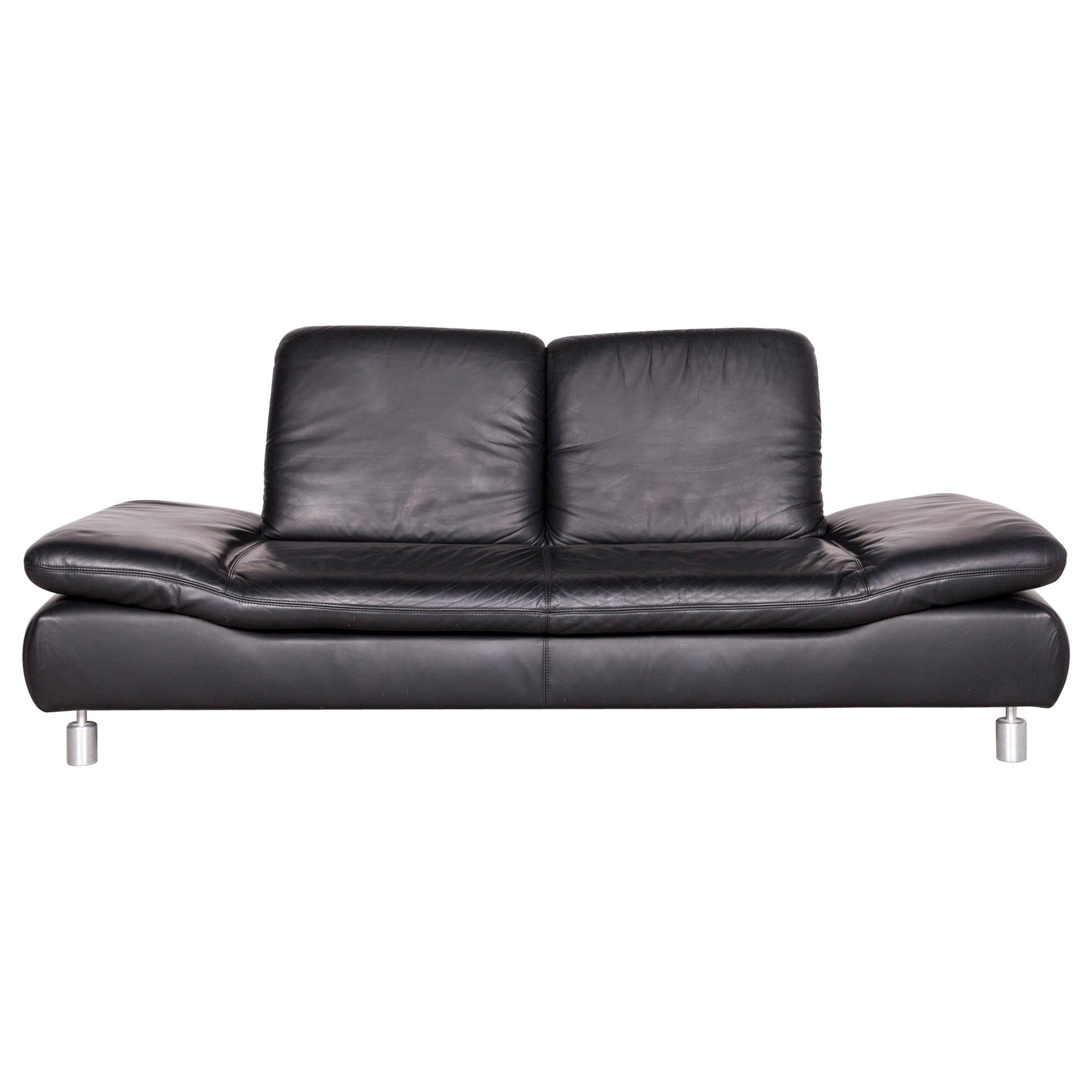 Koinor Rivoli Designer Leather Sofa Black Genuine Leather Three-Seat Couch