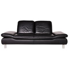 Koinor Rivoli Designer Leather Sofa Black Genuine Leather Three-Seat Couch