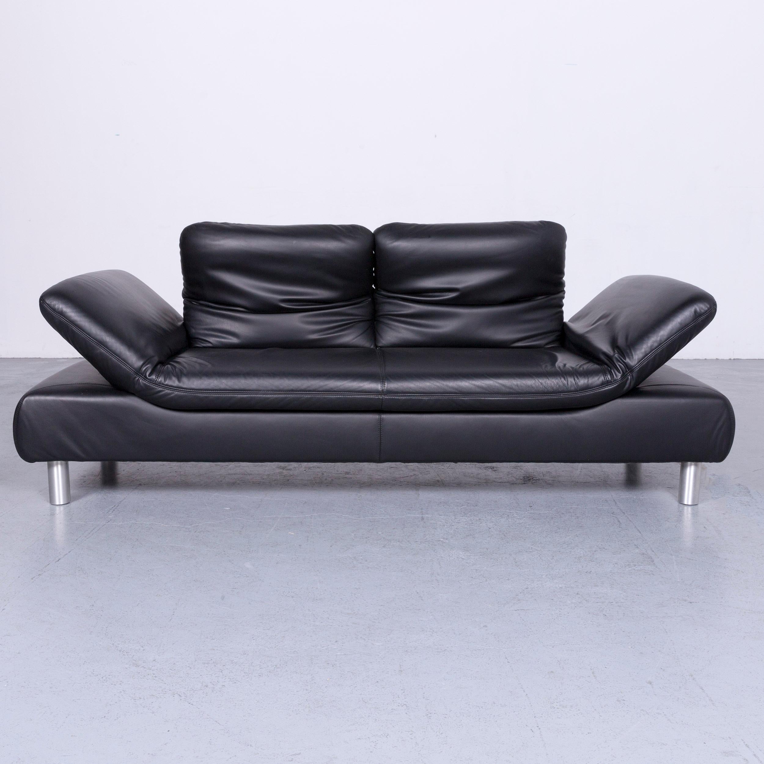 German Koinor Rivoli Designer Leather Three-Seat Sofa in Black with Functions