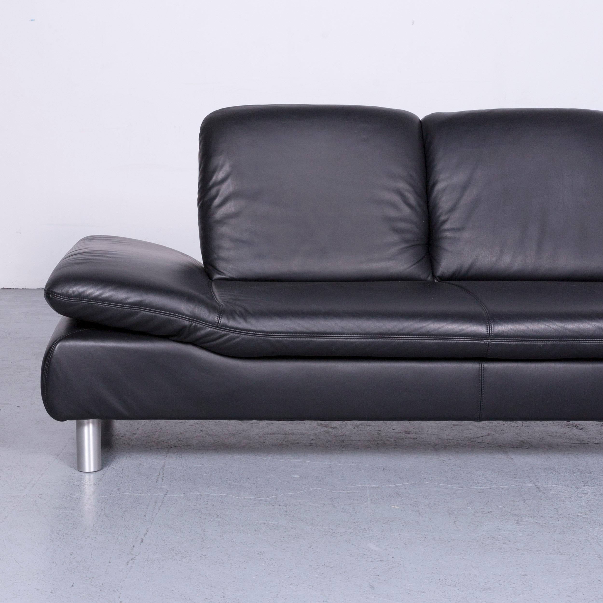 Koinor Rivoli Designer Leather Three-Seat Sofa in Black with Functions In Excellent Condition In Cologne, DE