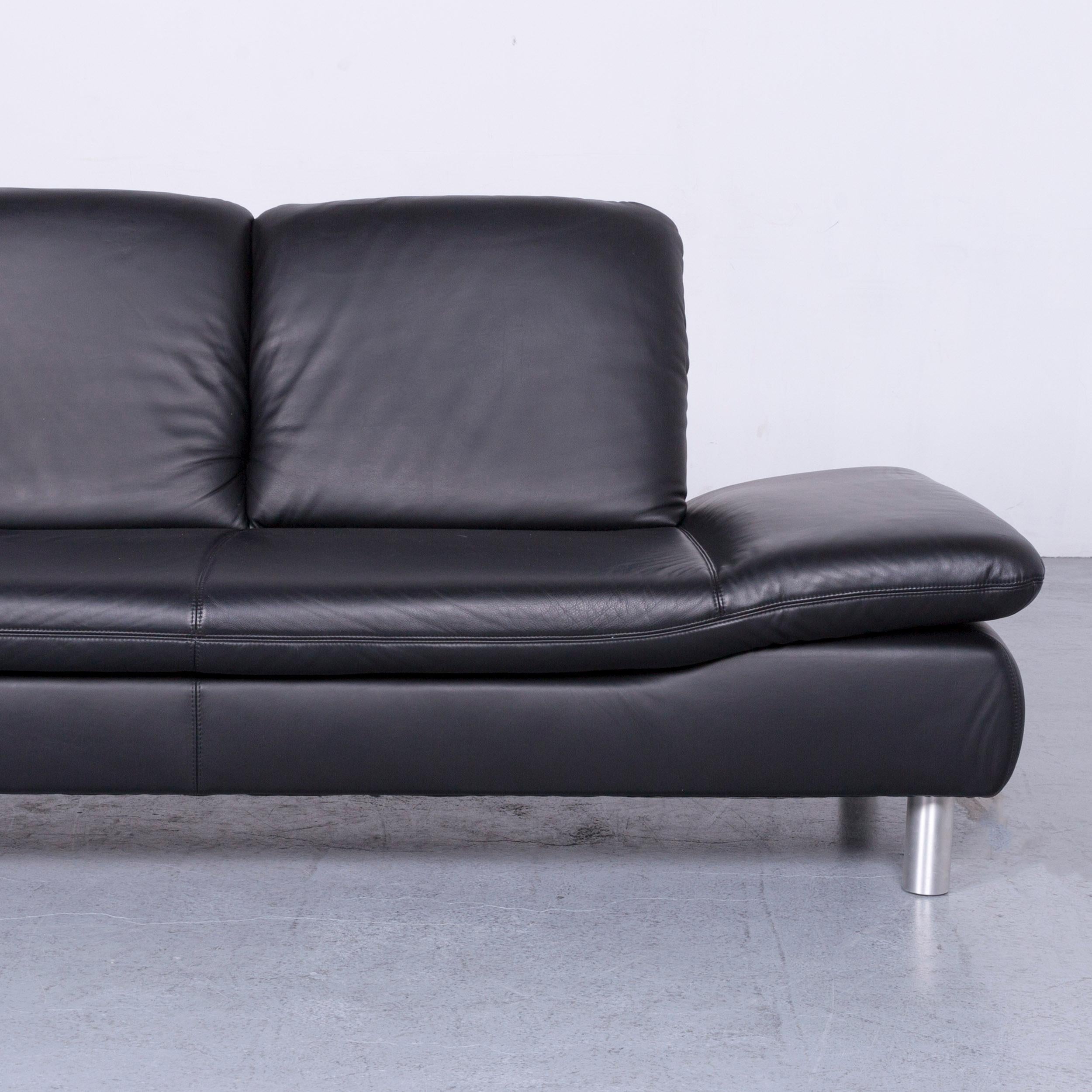 Contemporary Koinor Rivoli Designer Leather Three-Seat Sofa in Black with Functions