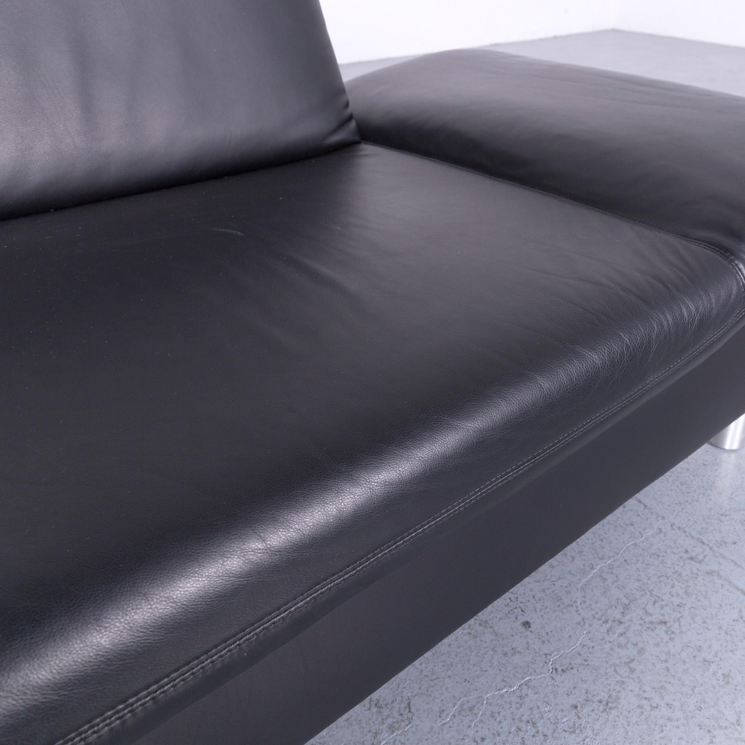 Koinor Rivoli Designer Leather Three-Seat Sofa in Black with Functions 1