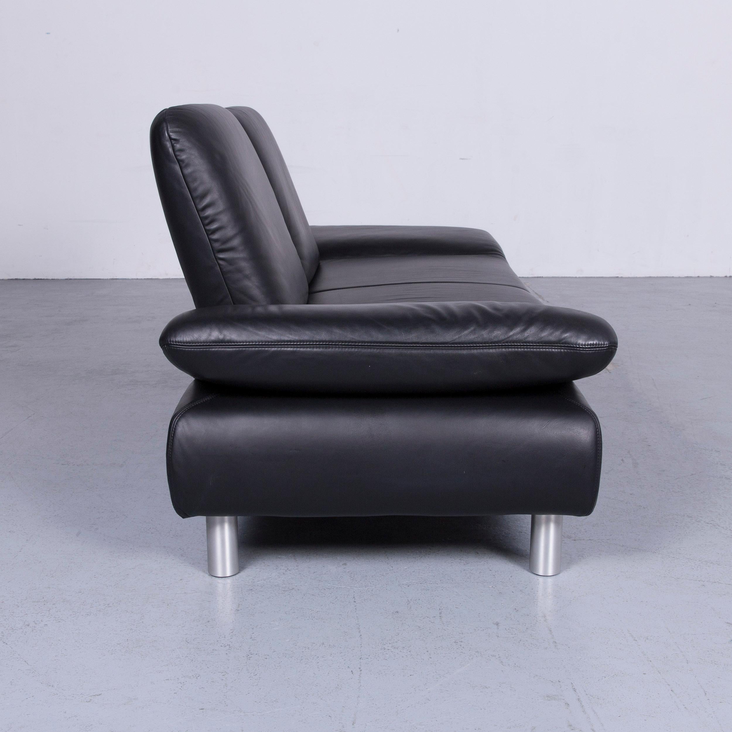 Koinor Rivoli Designer Leather Three-Seat Sofa in Black with Functions 3