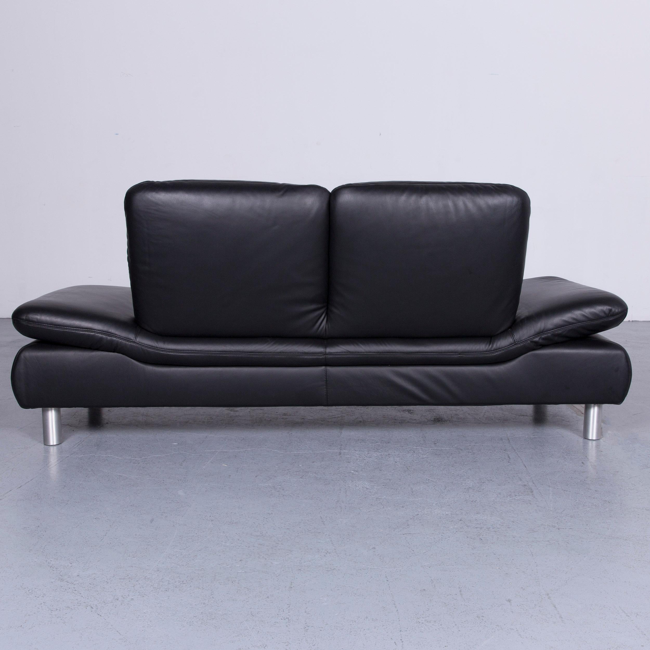 Koinor Rivoli Designer Leather Three-Seat Sofa in Black with Functions 4