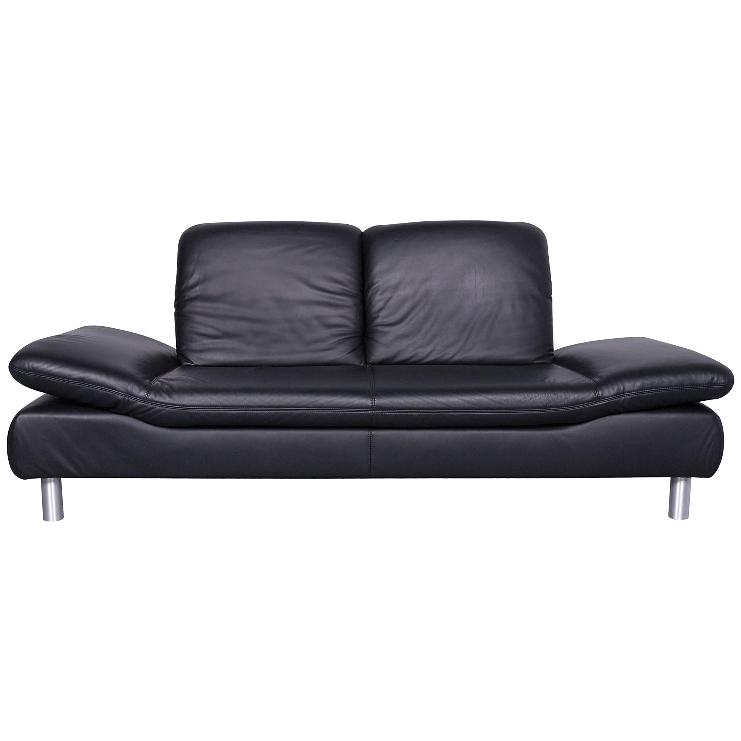 Koinor Rivoli Designer Leather Three-Seat Sofa in Black with Functions