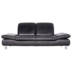 Koinor Rivoli Designer Leather Three-Seat Sofa in Black with Functions