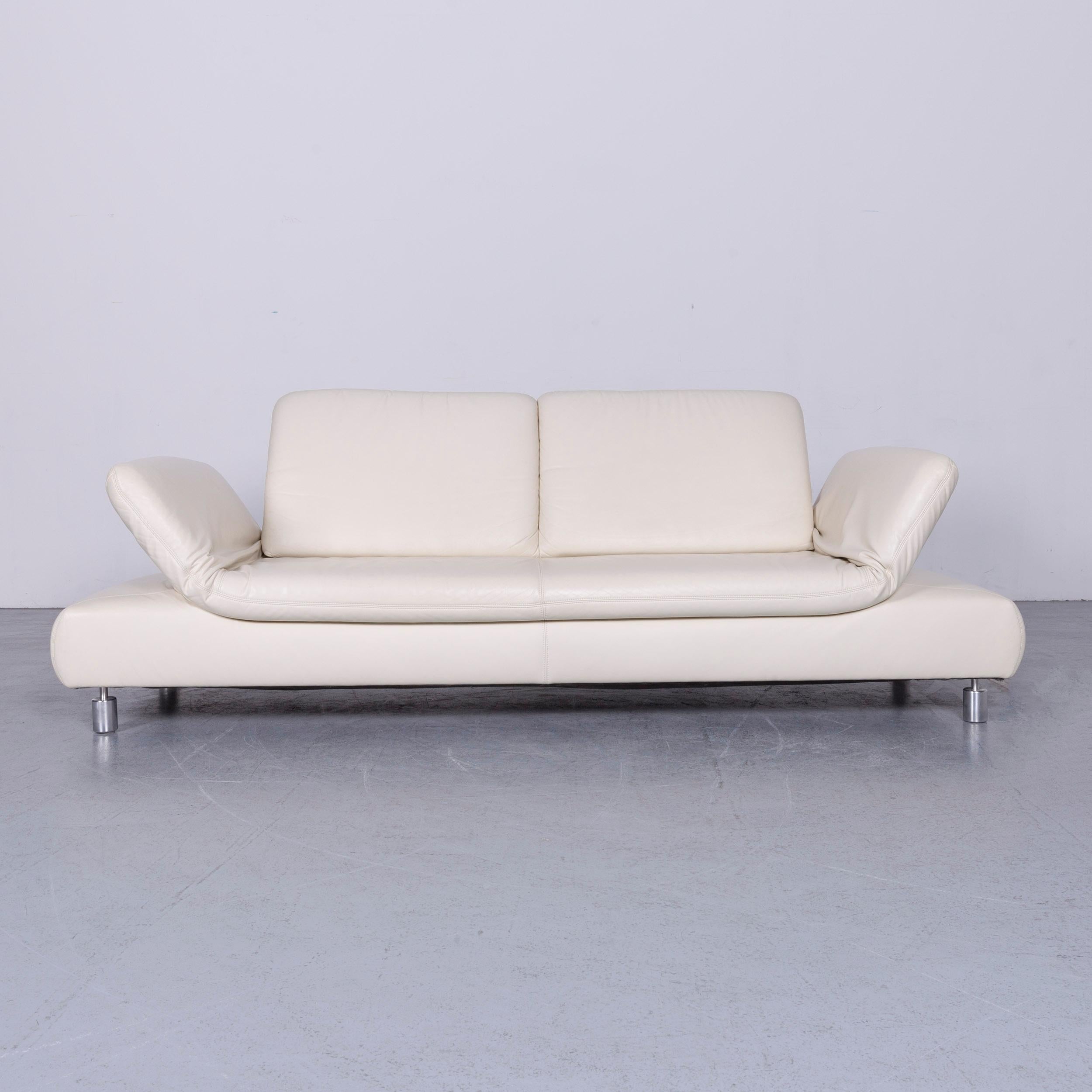 German Koinor Rivoli Designer Leather Three-Seat Sofa in White with Functions