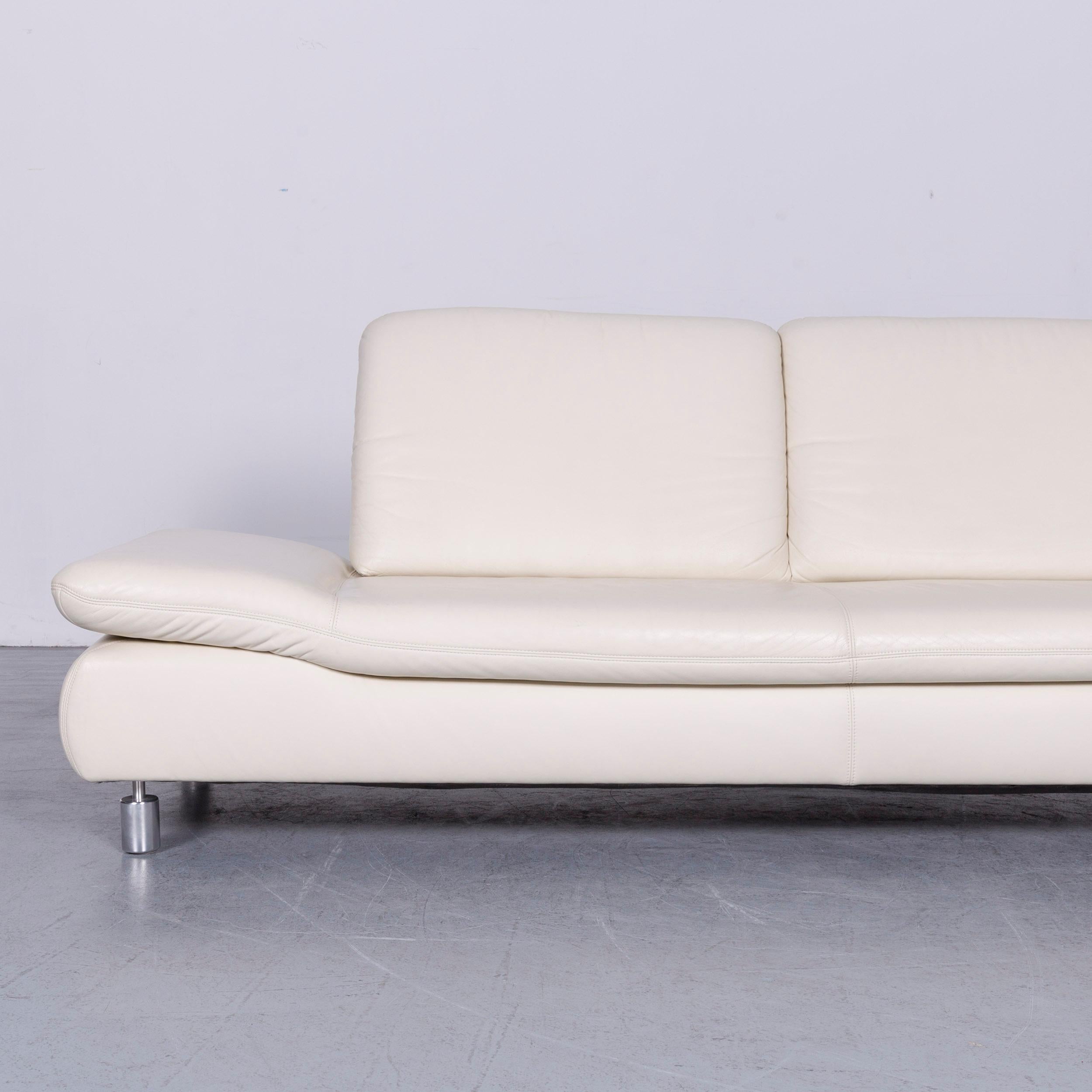 Contemporary Koinor Rivoli Designer Leather Three-Seat Sofa in White with Functions