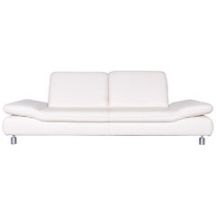 Koinor Rivoli Designer Leather Three-Seat Sofa in White with Functions