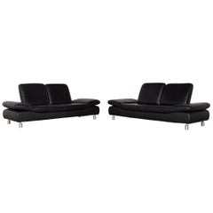 Koinor Rivoli Designer Leather Three-Seat Sofa Set in Black with Functions