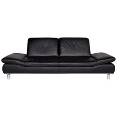 Koinor Rivoli Leather Sofa Black Three-Seat Function Relaxation Couch