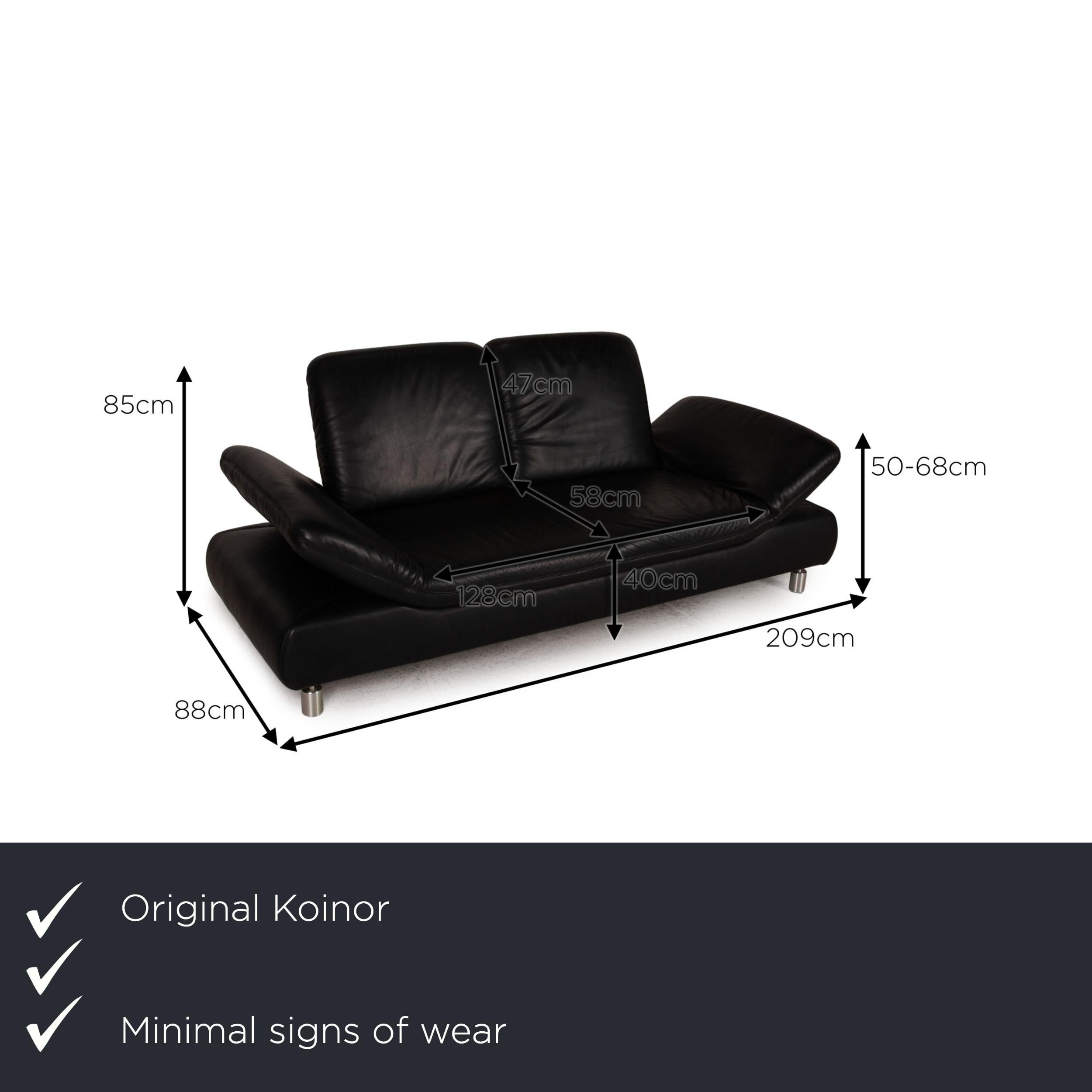 We present to you a Koinor Rivoli leather sofa black two-seater couch function.

Product measurements in centimeters:

Measure: depth: 88
width: 209
height: 85
seat height: 40
rest height: 50
seat depth: 58
seat width: 128
back height: