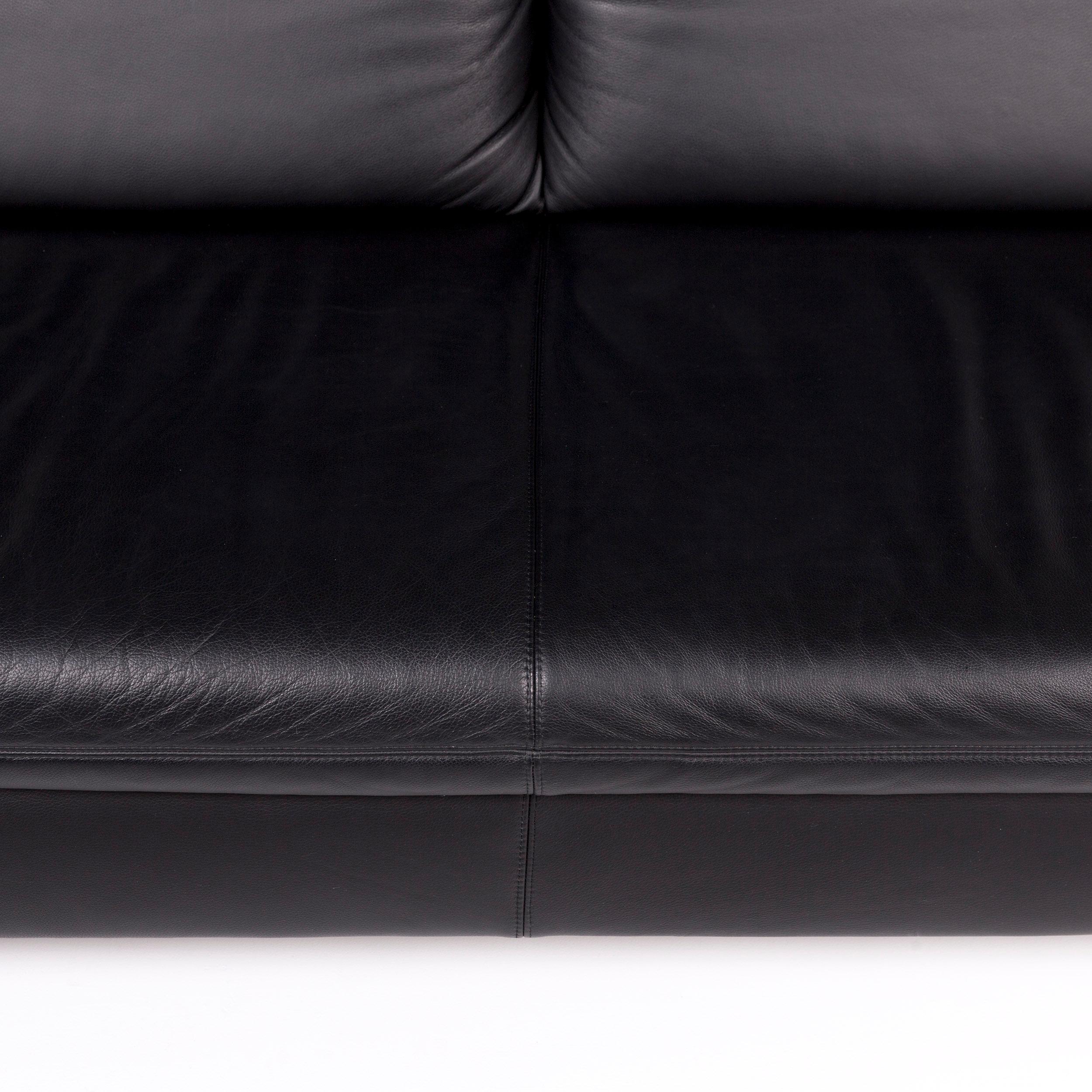 Koinor Rivoli Leather Sofa Set Black 1 Three-Seat 1 Two-Seat For Sale 7