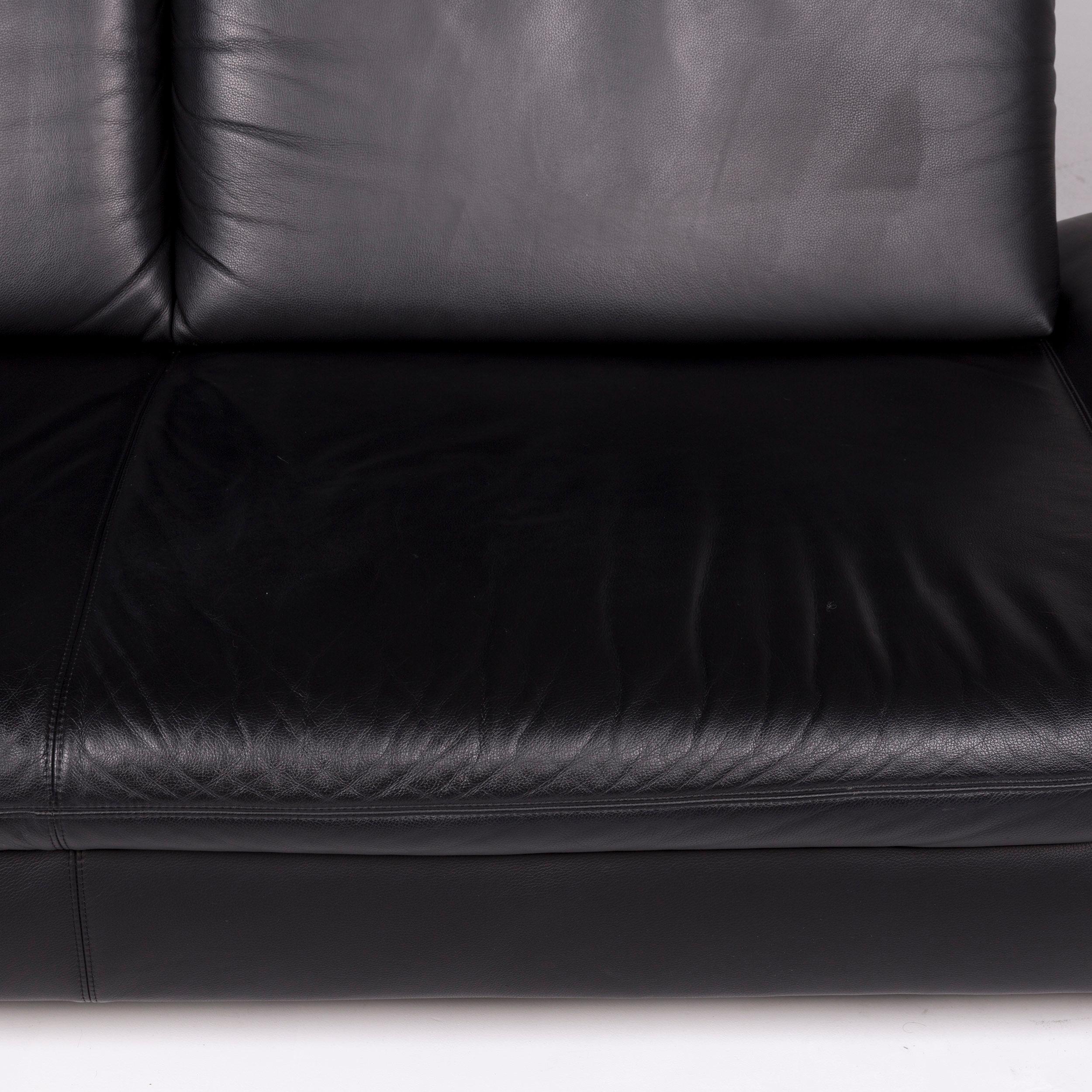 Modern Koinor Rivoli Leather Sofa Set Black 1 Three-Seat 1 Two-Seat For Sale