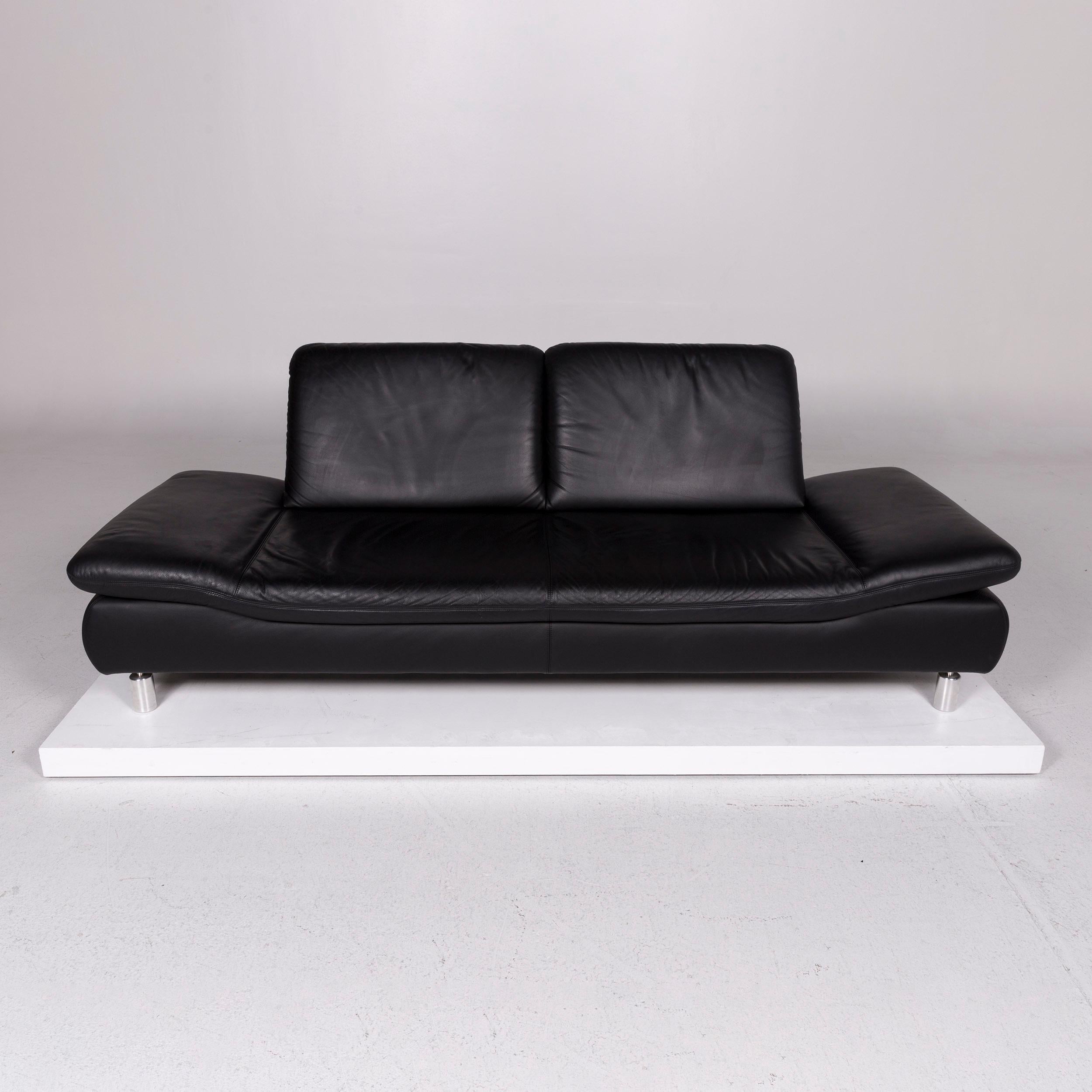 Contemporary Koinor Rivoli Leather Sofa Set Black 1 Three-Seat 1 Two-Seat For Sale