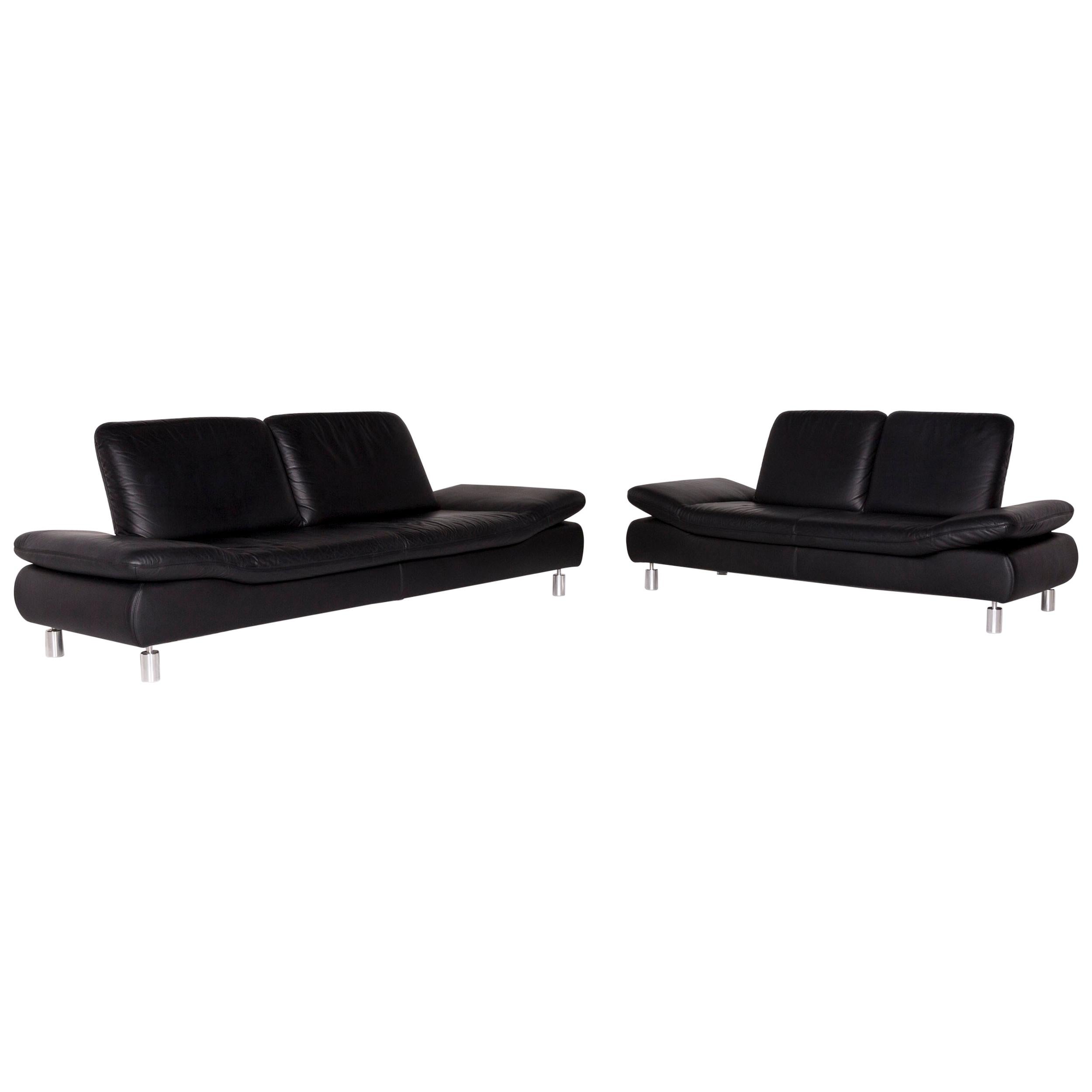 Koinor Rivoli Leather Sofa Set Black 1 Three-Seat 1 Two-Seat For Sale