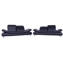Koinor Rivoli Leather Sofa Set Black Two-Seat Couch