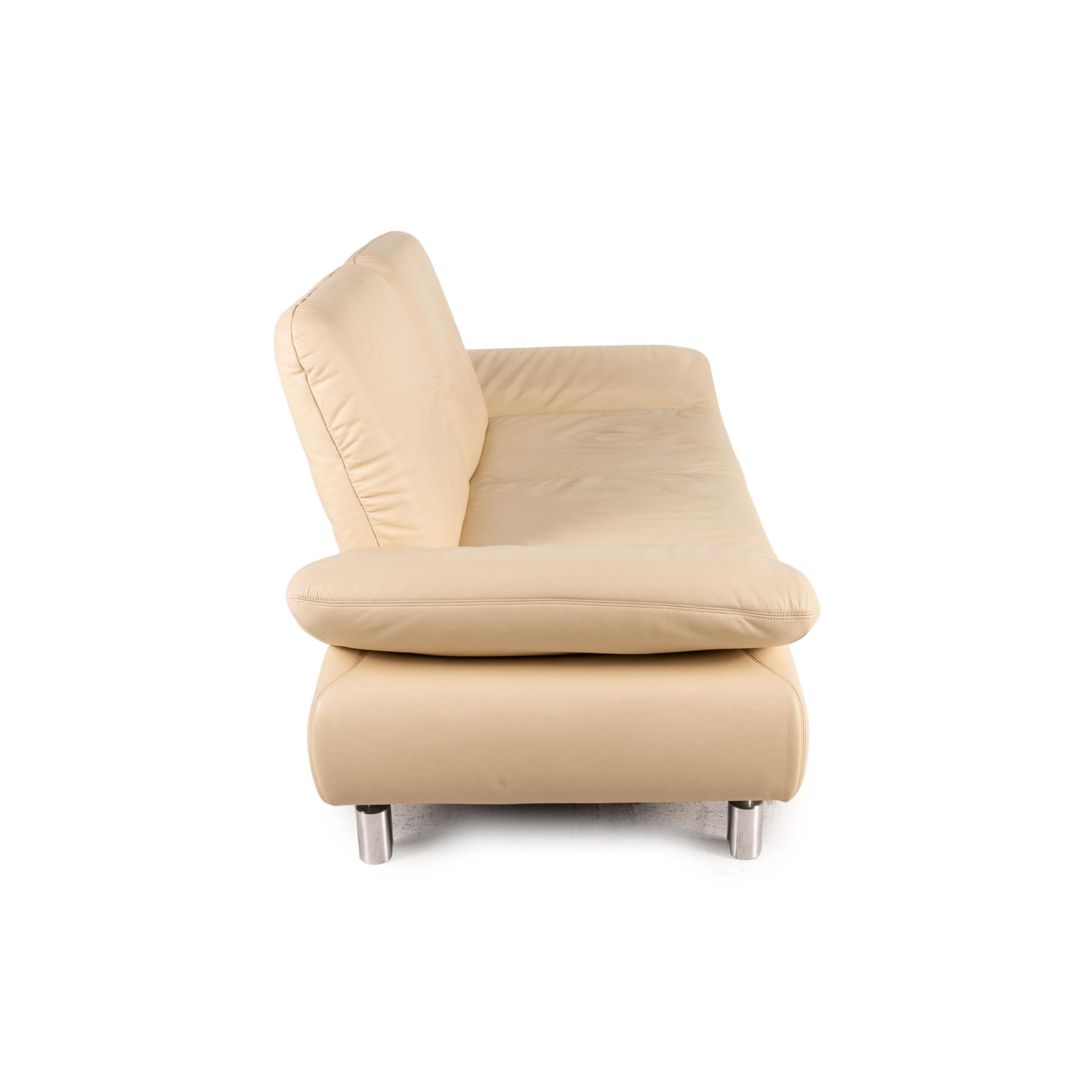 Koinor Rivoli leather sofa set cream 1x two-seater 1x stool function For Sale 7