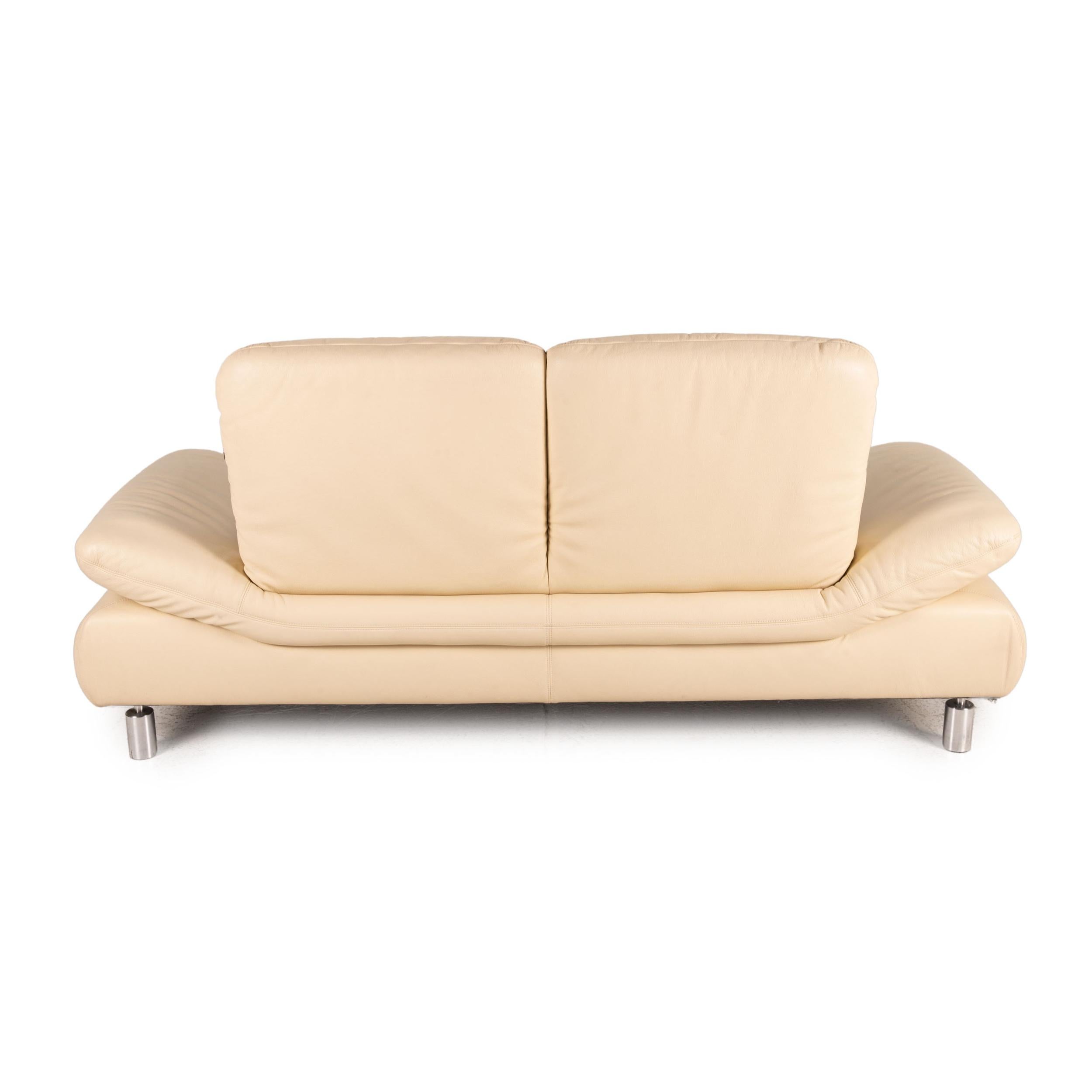 Koinor Rivoli leather sofa set cream 1x two-seater 1x stool function For Sale 8