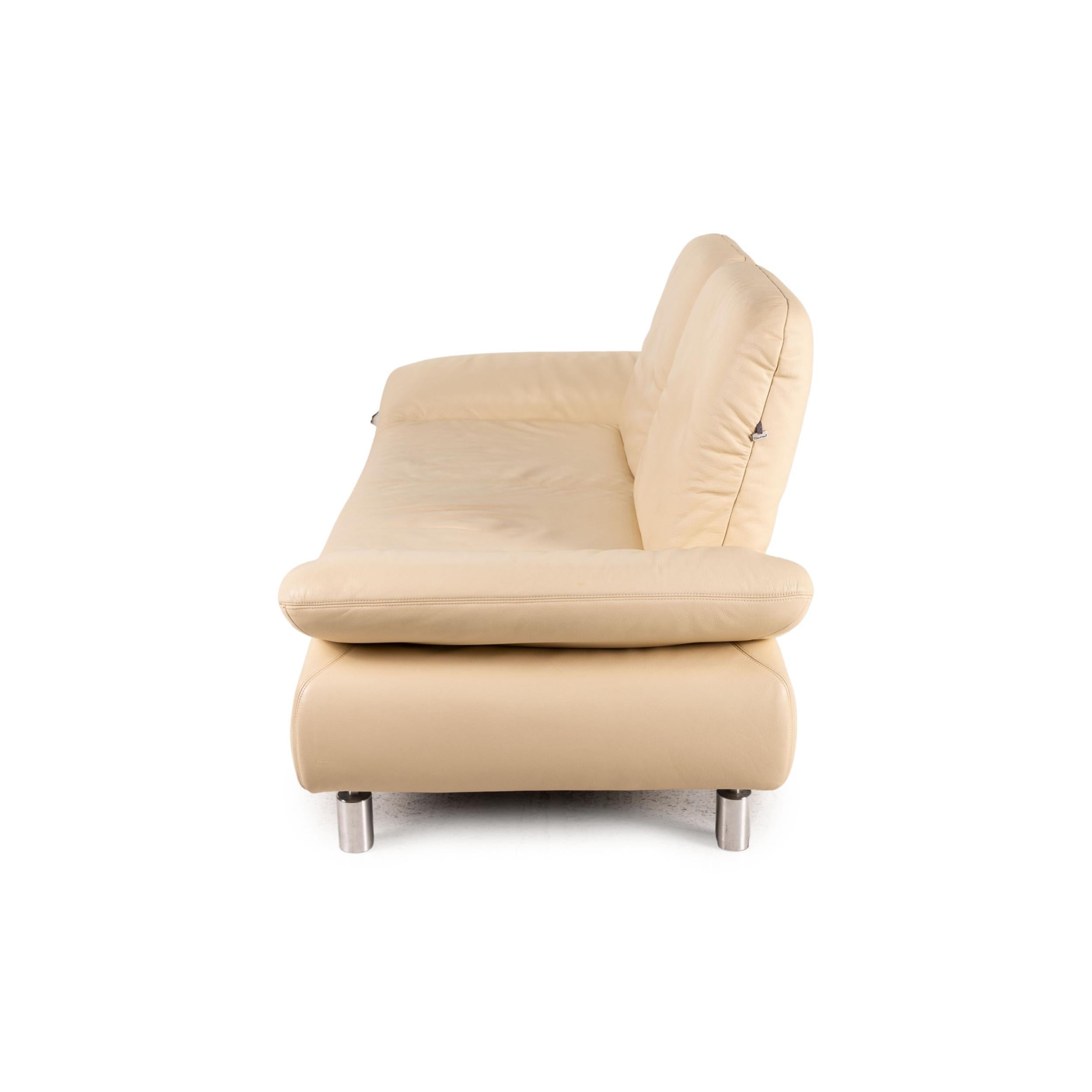 Koinor Rivoli leather sofa set cream 1x two-seater 1x stool function For Sale 9