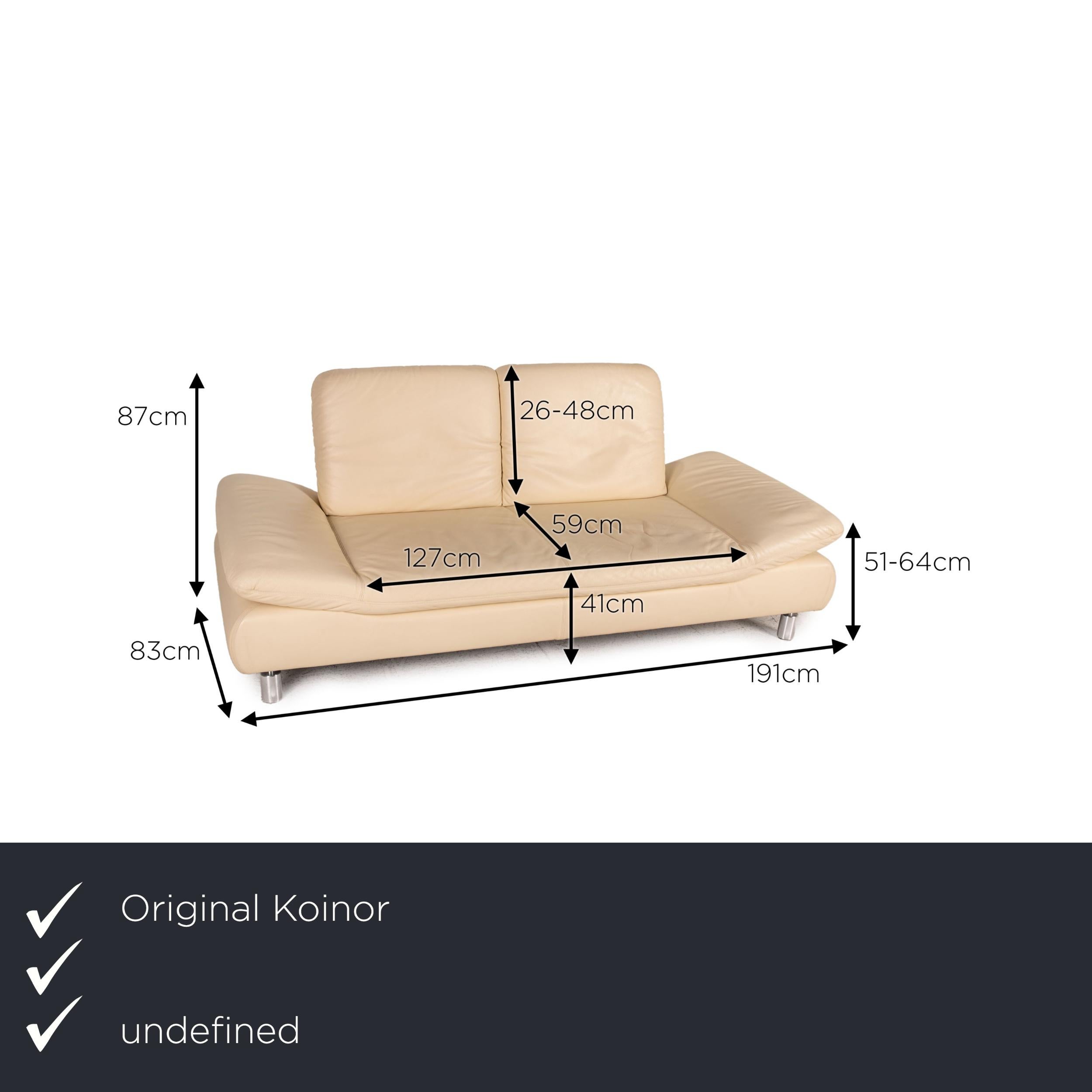 We present to you a Koinor Rivoli leather sofa set cream 1x two-seater 1x stool function.
 SKU: #17055
 

 Product measurements in centimeters:
 

 depth: 83
 width: 191
 height: 87
 seat height: 41
 rest height: 51
 seat depth: 59
