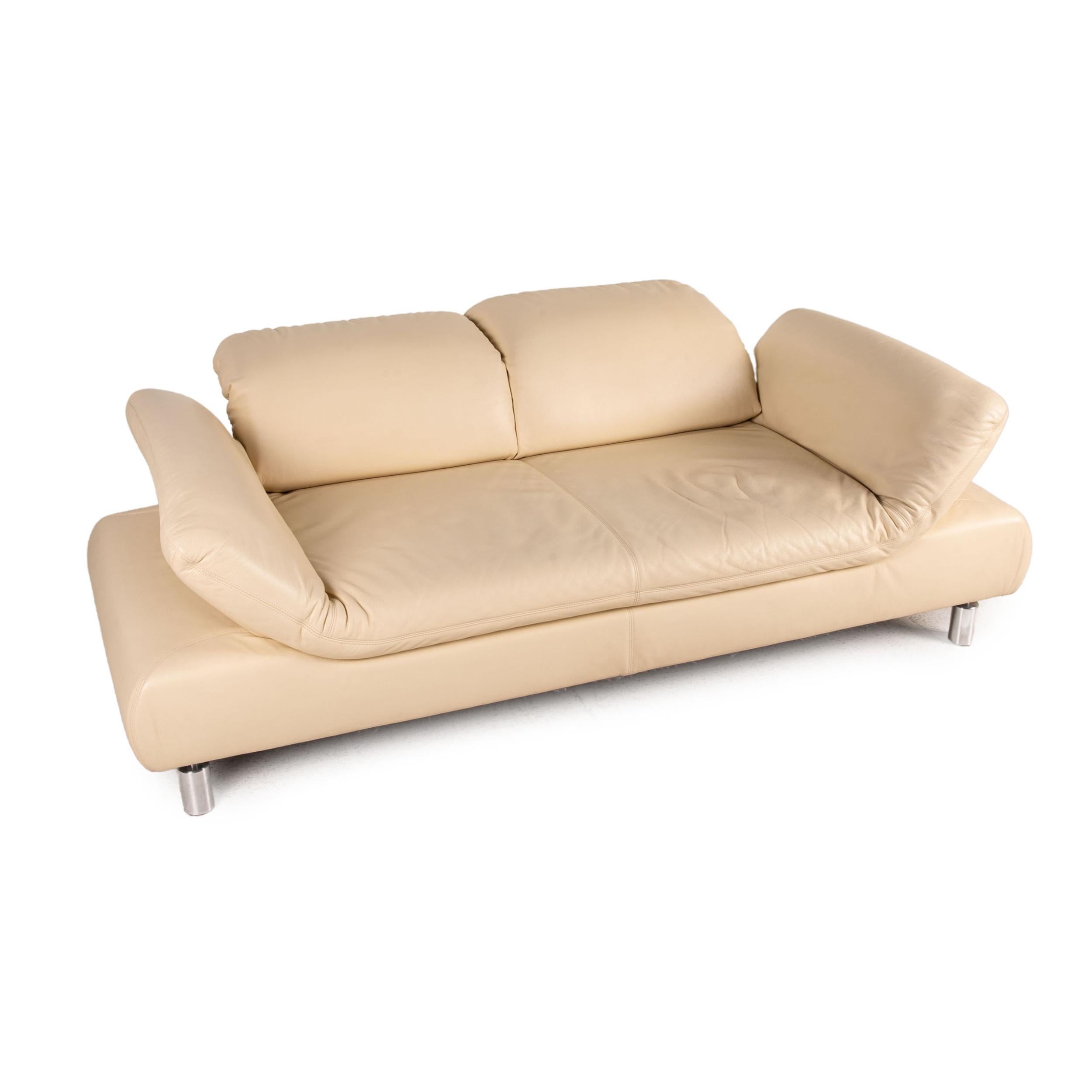 Modern Koinor Rivoli leather sofa set cream 1x two-seater 1x stool function For Sale
