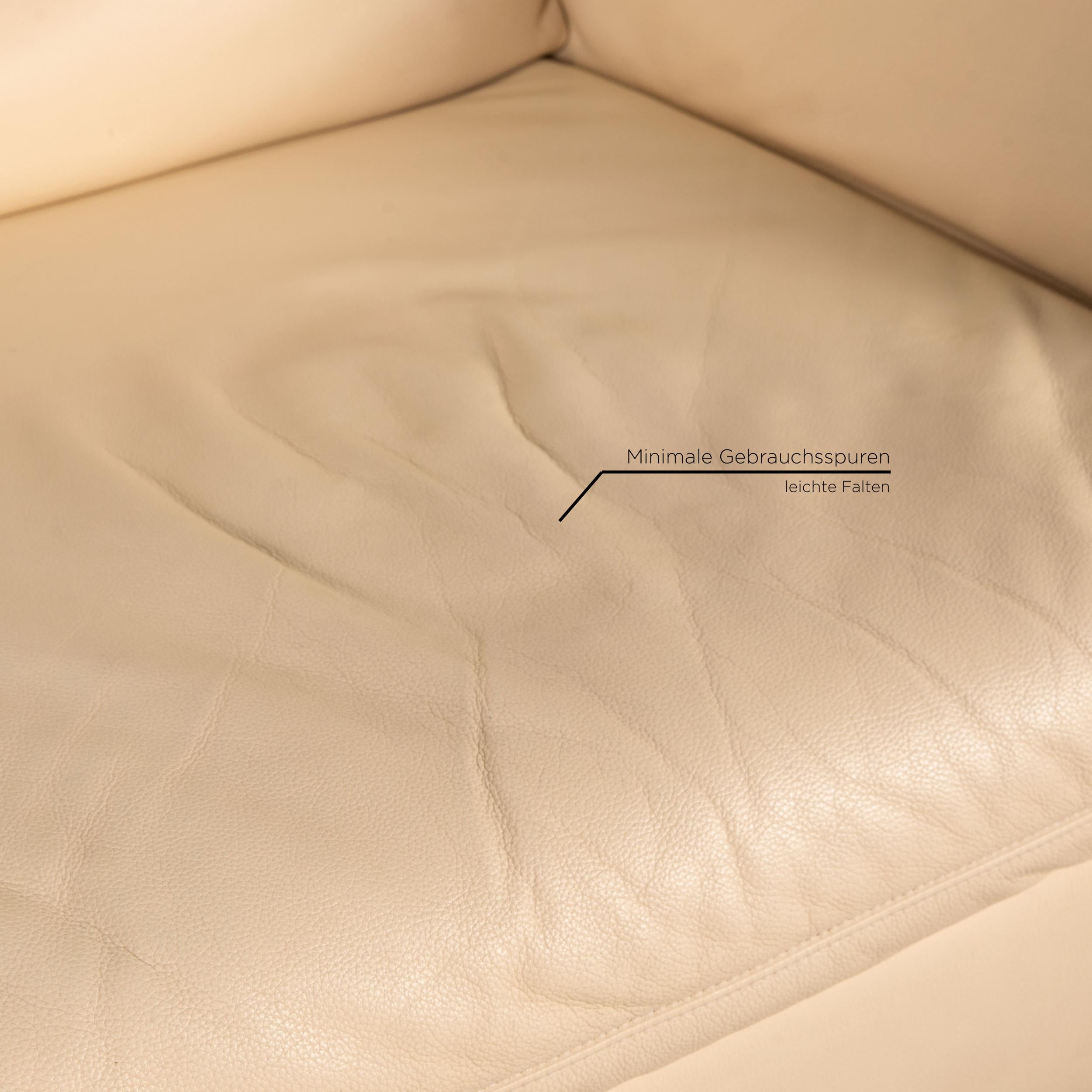 Leather Koinor Rivoli leather sofa set cream 1x two-seater 1x stool function For Sale