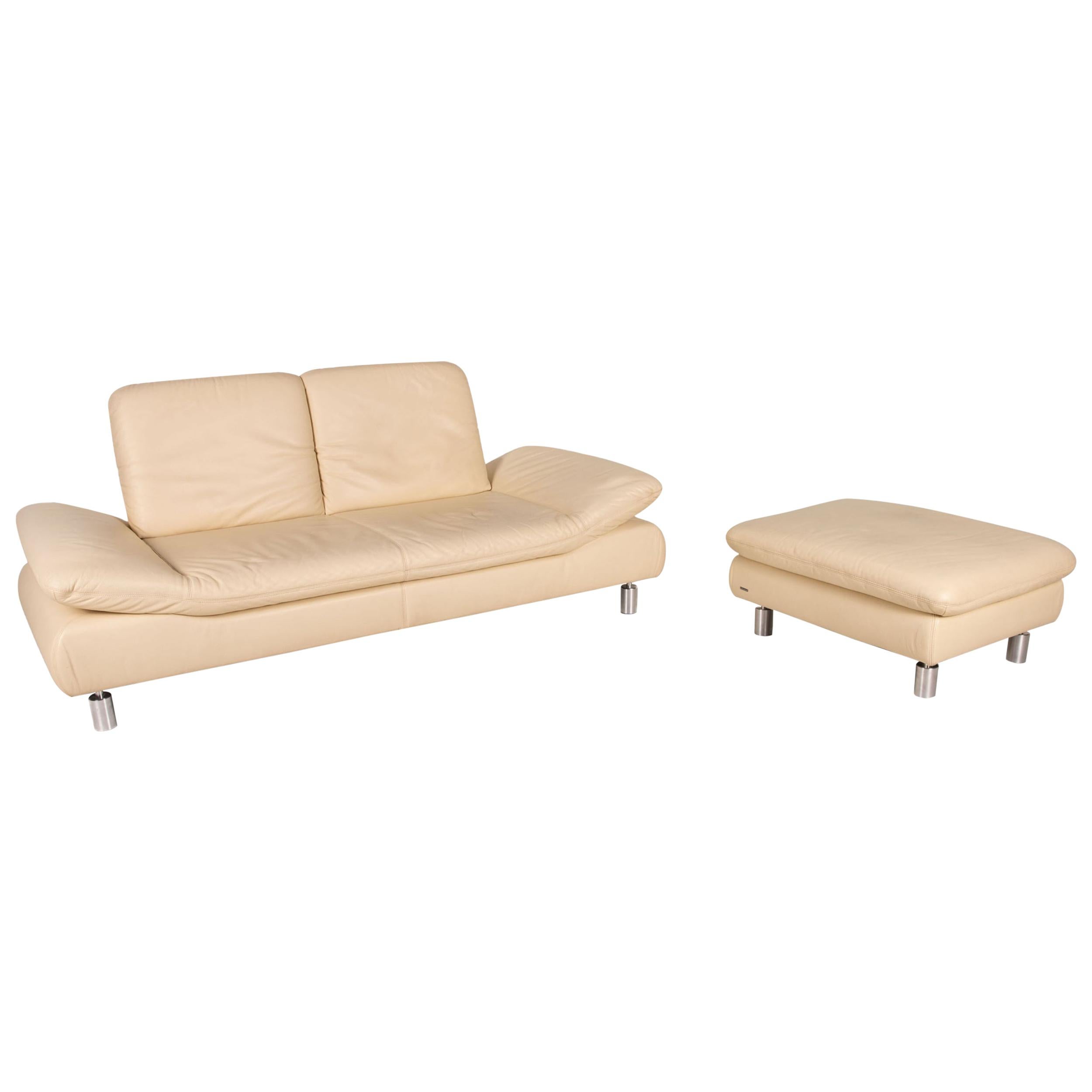 Koinor Rivoli leather sofa set cream 1x two-seater 1x stool function For Sale