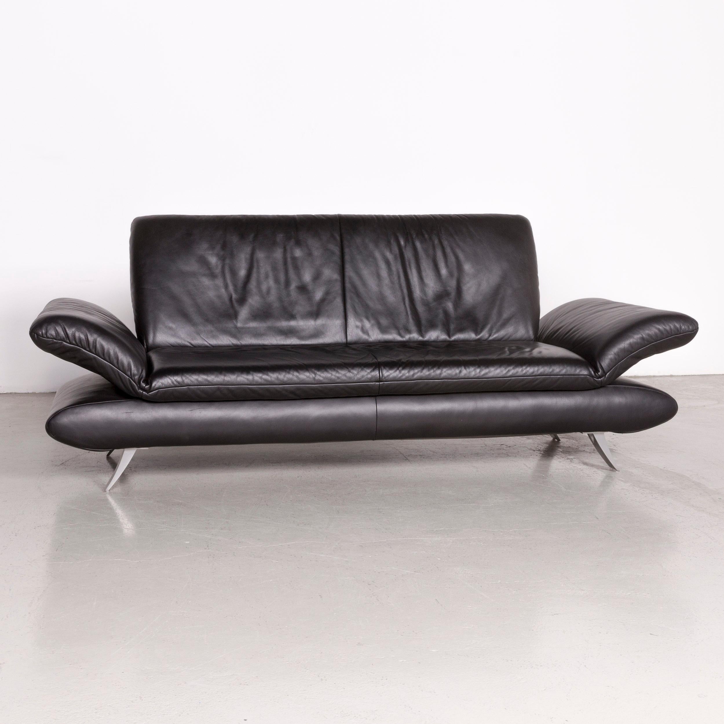 Koinor Rossini designer leather sofa black three-seat couch.