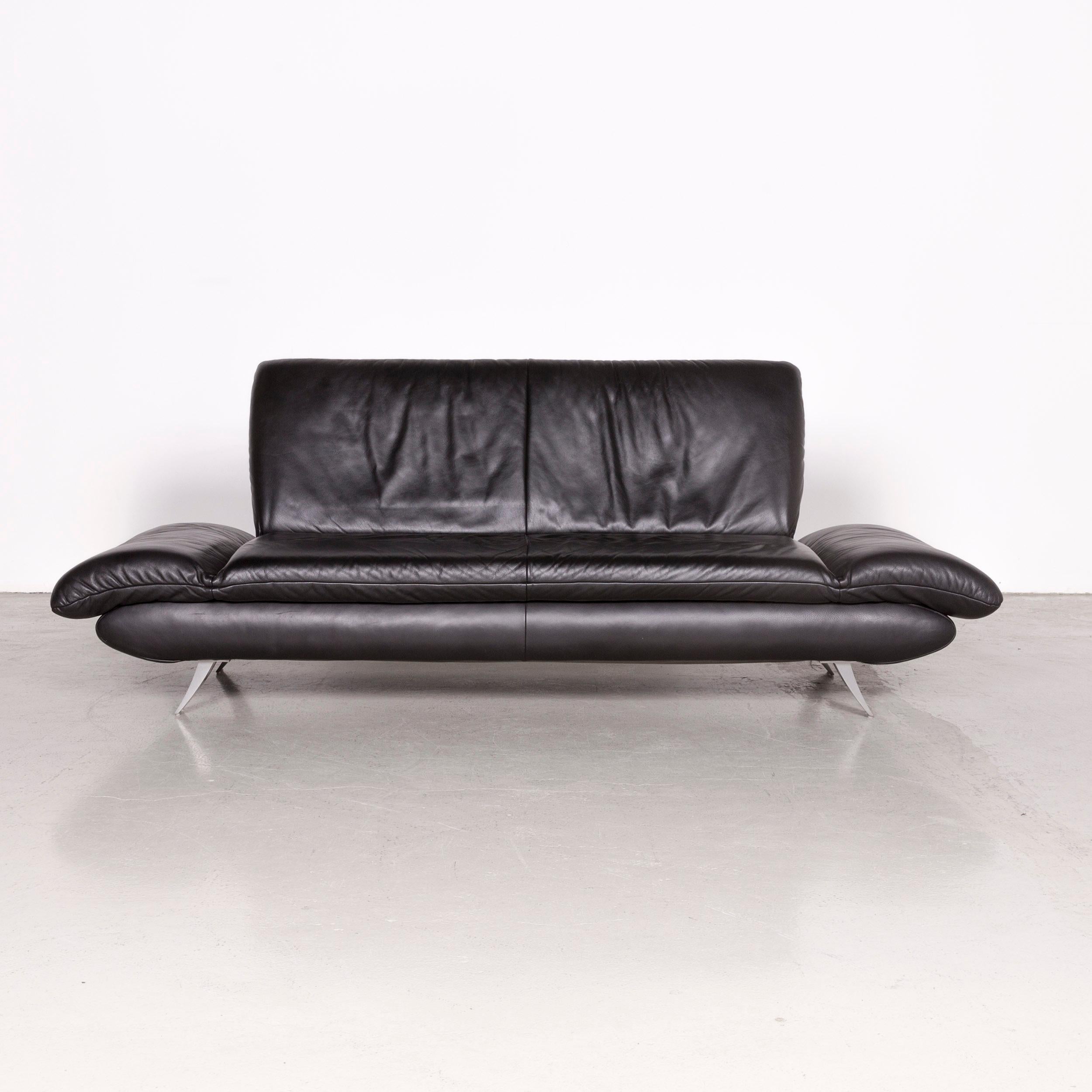 Antarctican Koinor Rossini Designer Leather Sofa Black Three-Seat Couch For Sale