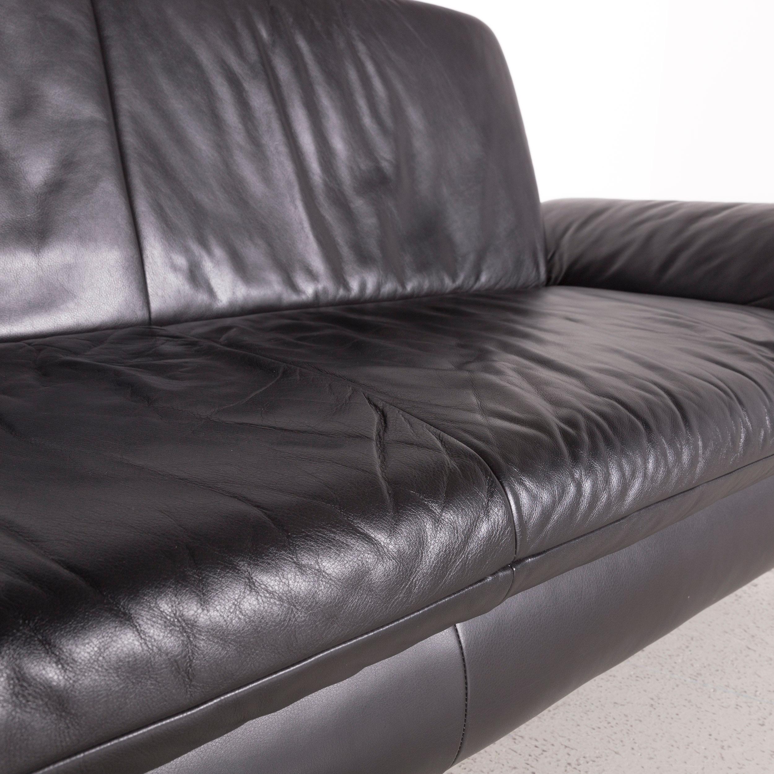 Koinor Rossini Designer Leather Sofa Black Three-Seat Couch For Sale 1