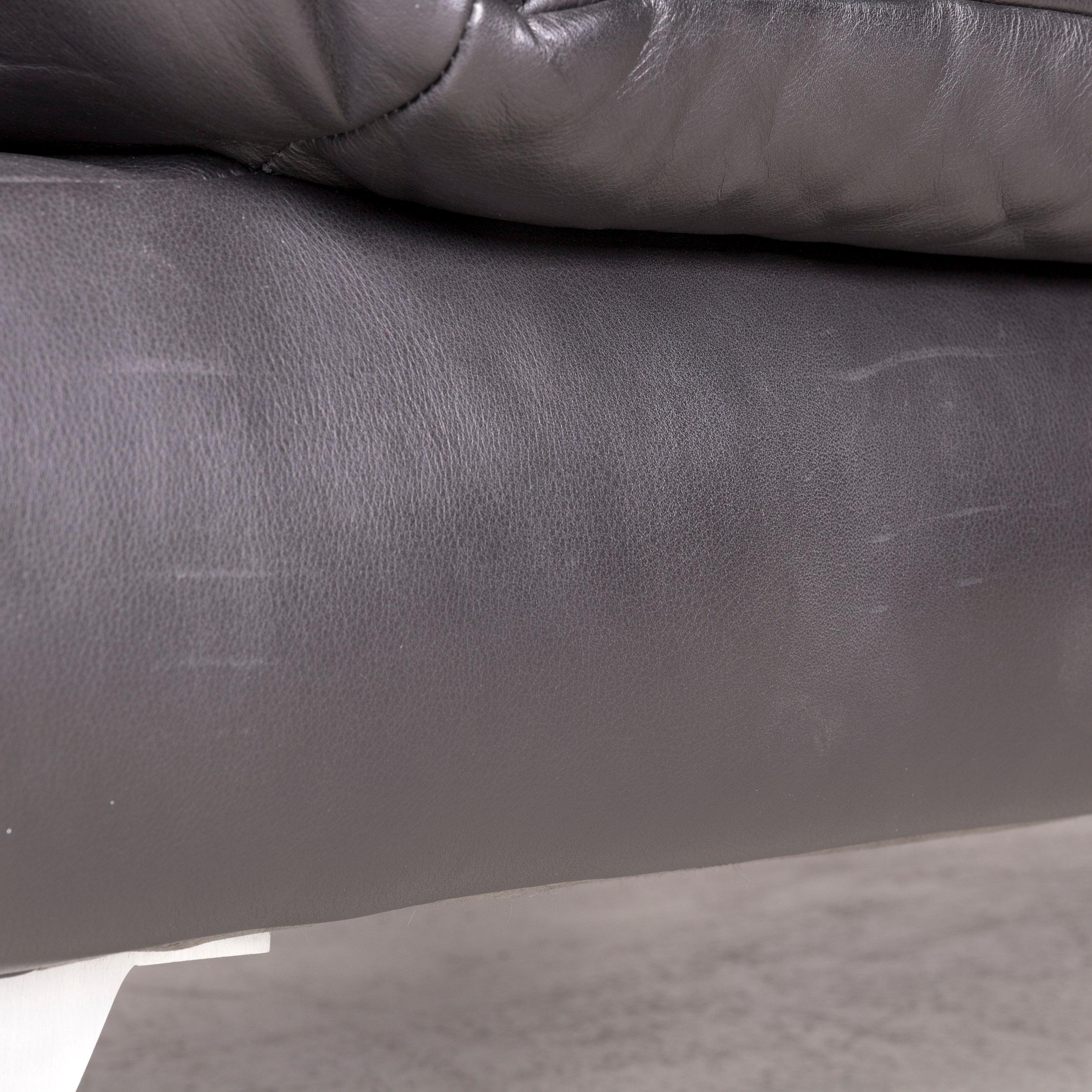 Koinor Rossini Designer Leather Sofa Black Three-Seat Couch For Sale 2