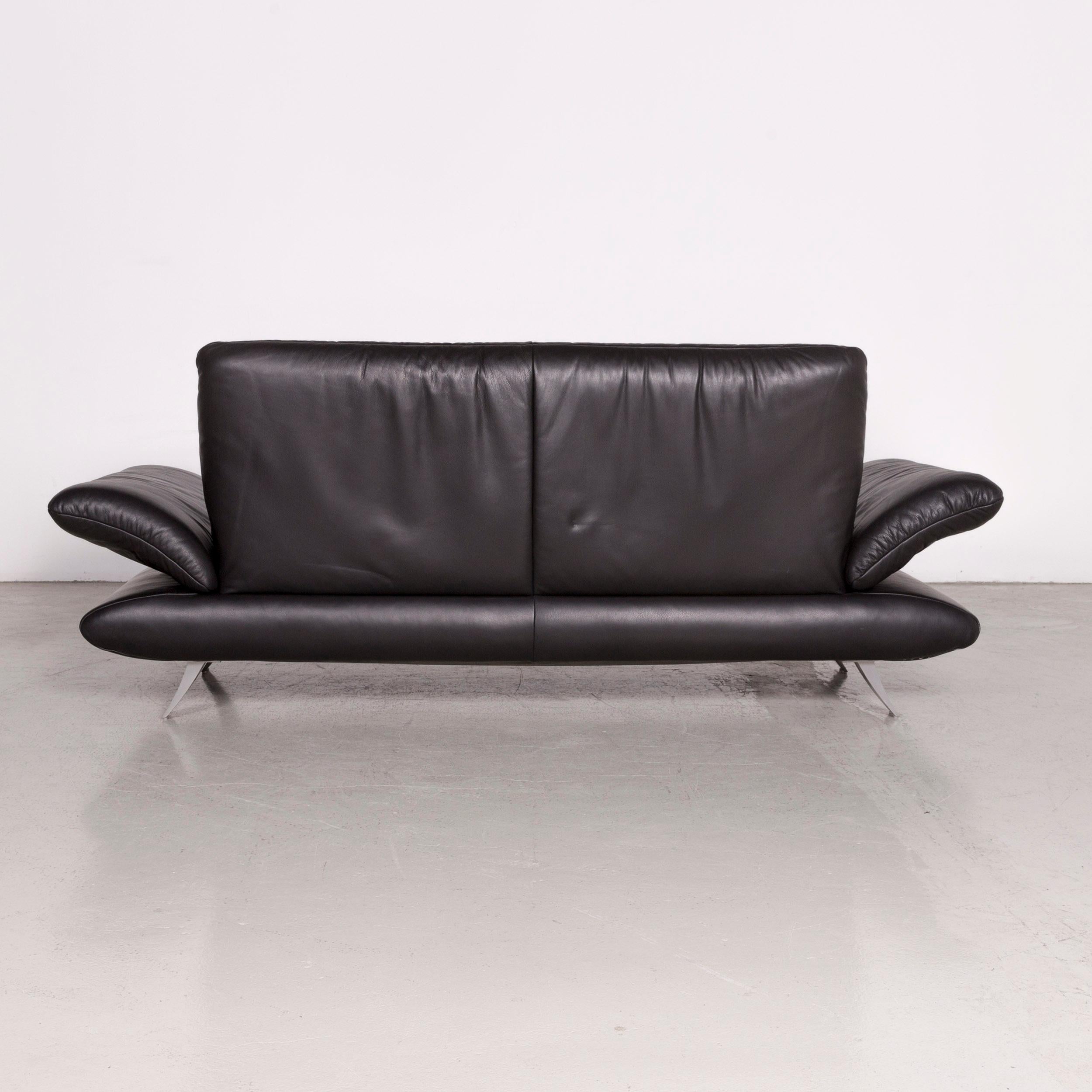 Koinor Rossini Designer Leather Sofa Black Three-Seat Couch For Sale 4