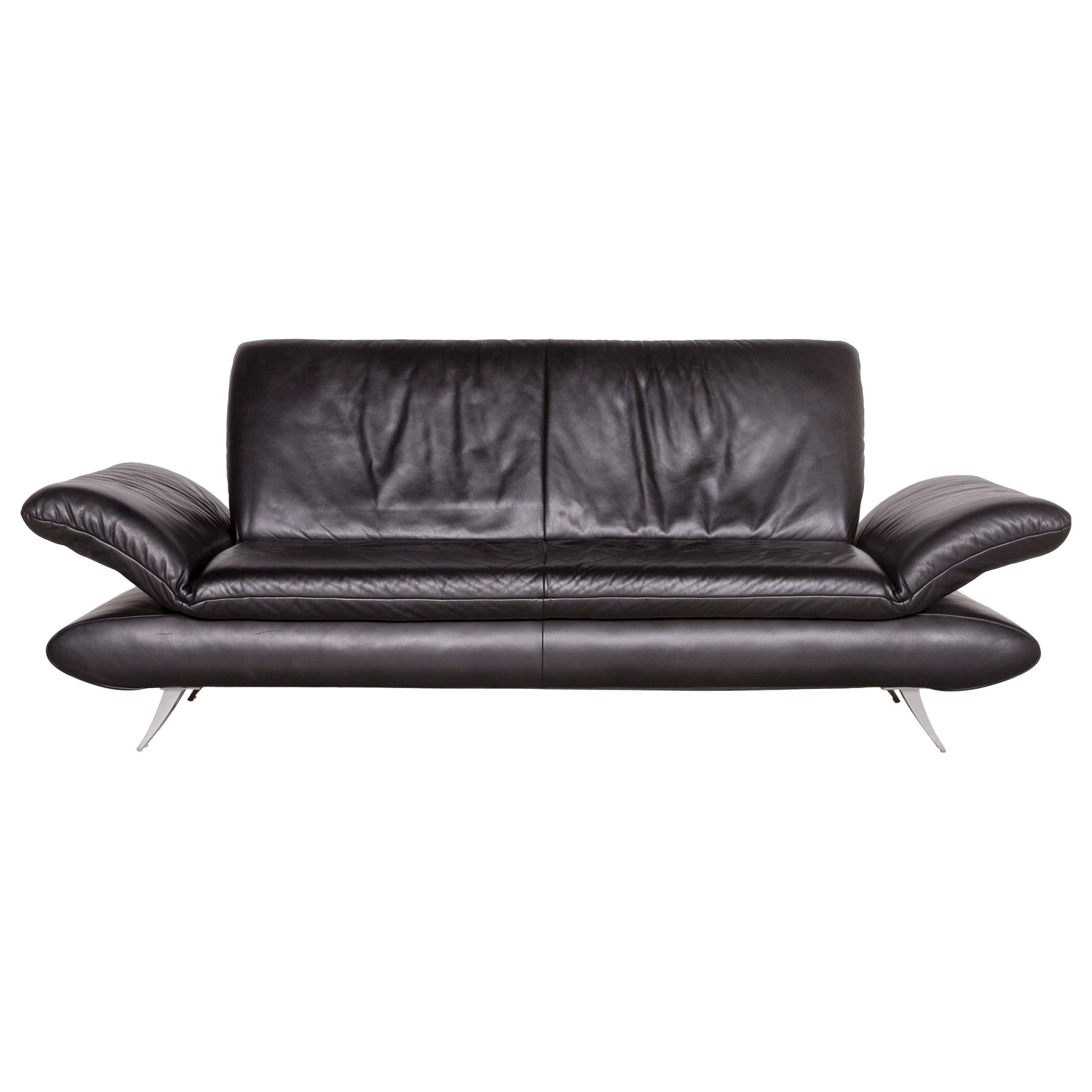 Koinor Rossini Designer Leather Sofa Black Three-Seat Couch For Sale