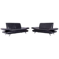 Koinor Rossini Designer Leather Sofa Black Two-Seat Couch
