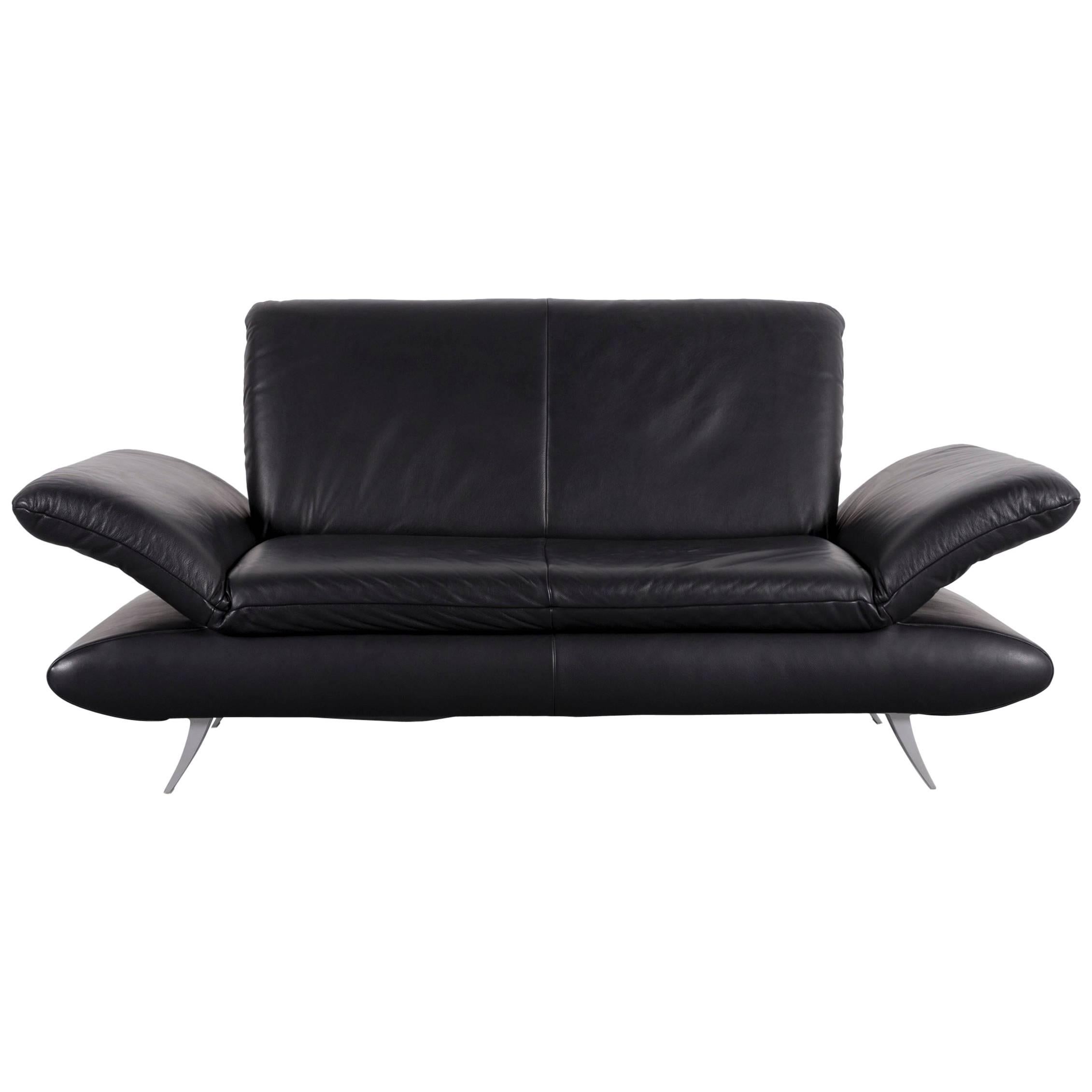 Koinor Rossini Designer Leather Sofa in Black with Functions Two-Seat