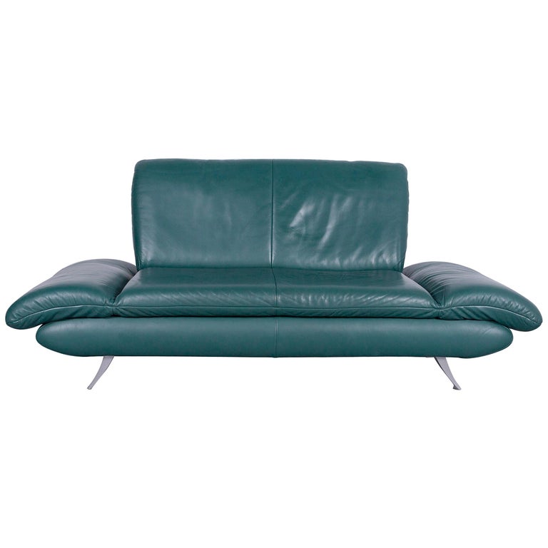 Koinor Rossini Designer Leather Sofa In Green Turquoise Two Seat Couch