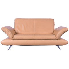 Used Koinor Rossini Designer Leather Sofa in Orange Yellow Two-Seat Couch Function