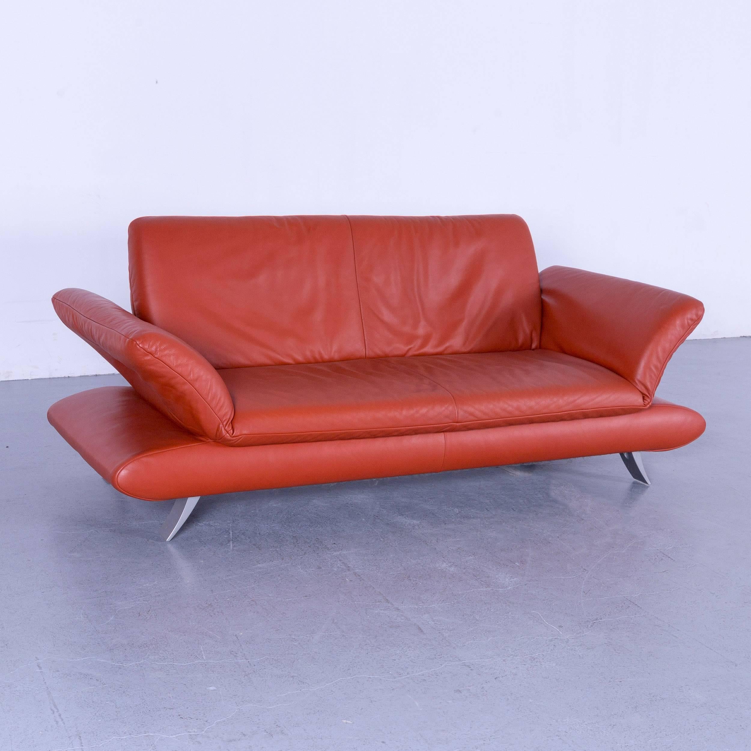 Koinor Rossini designer leather sofa in stunning orange with functions, Germany.