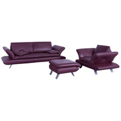 Koinor Rossini Designer Sofa Set Bordeaux Red Wine Leather Two-Seat Armchair